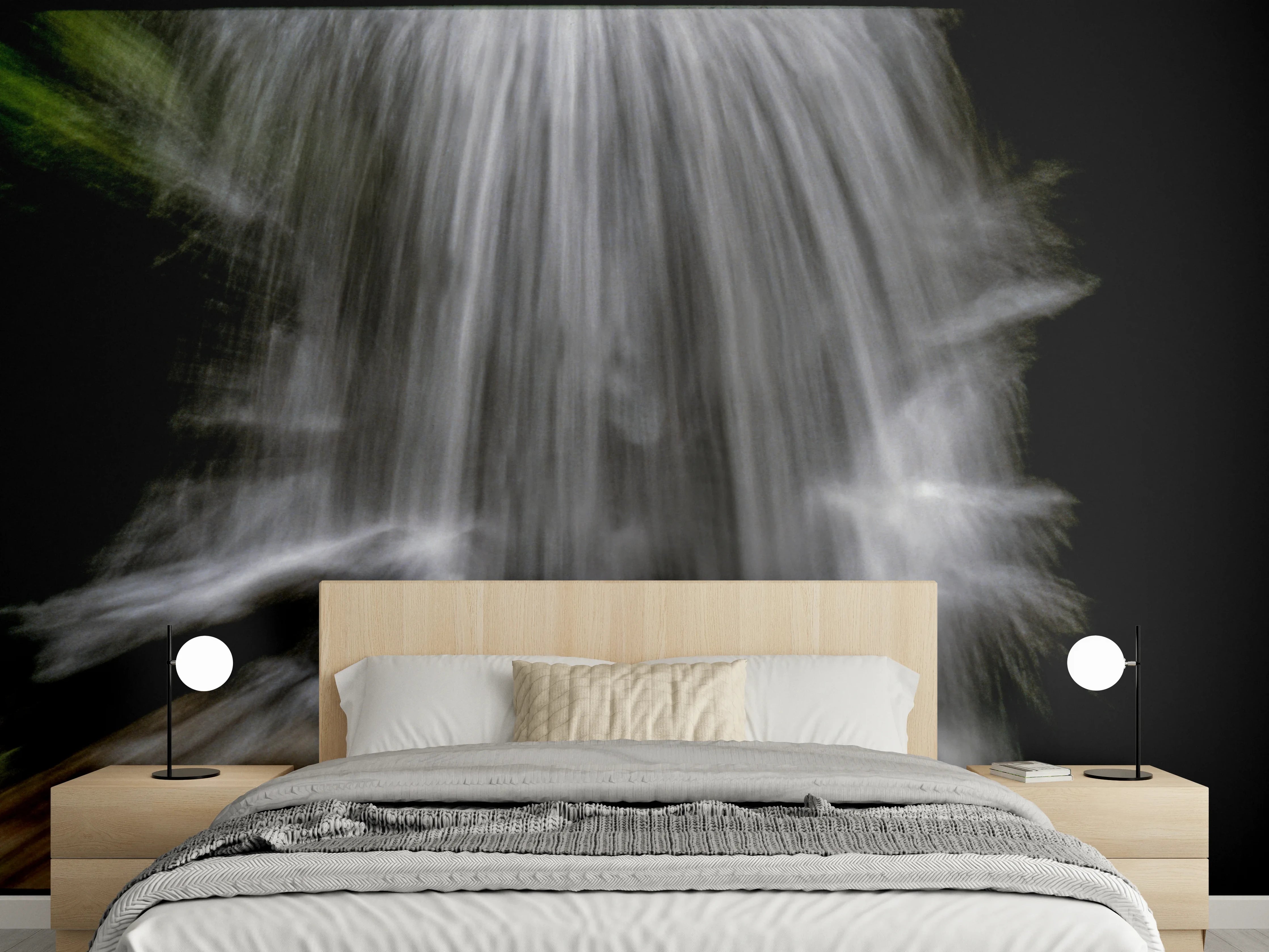 Wandverkleidung Schlafzimmer - Dynamischer Wasserfall Schwarz-Weiß