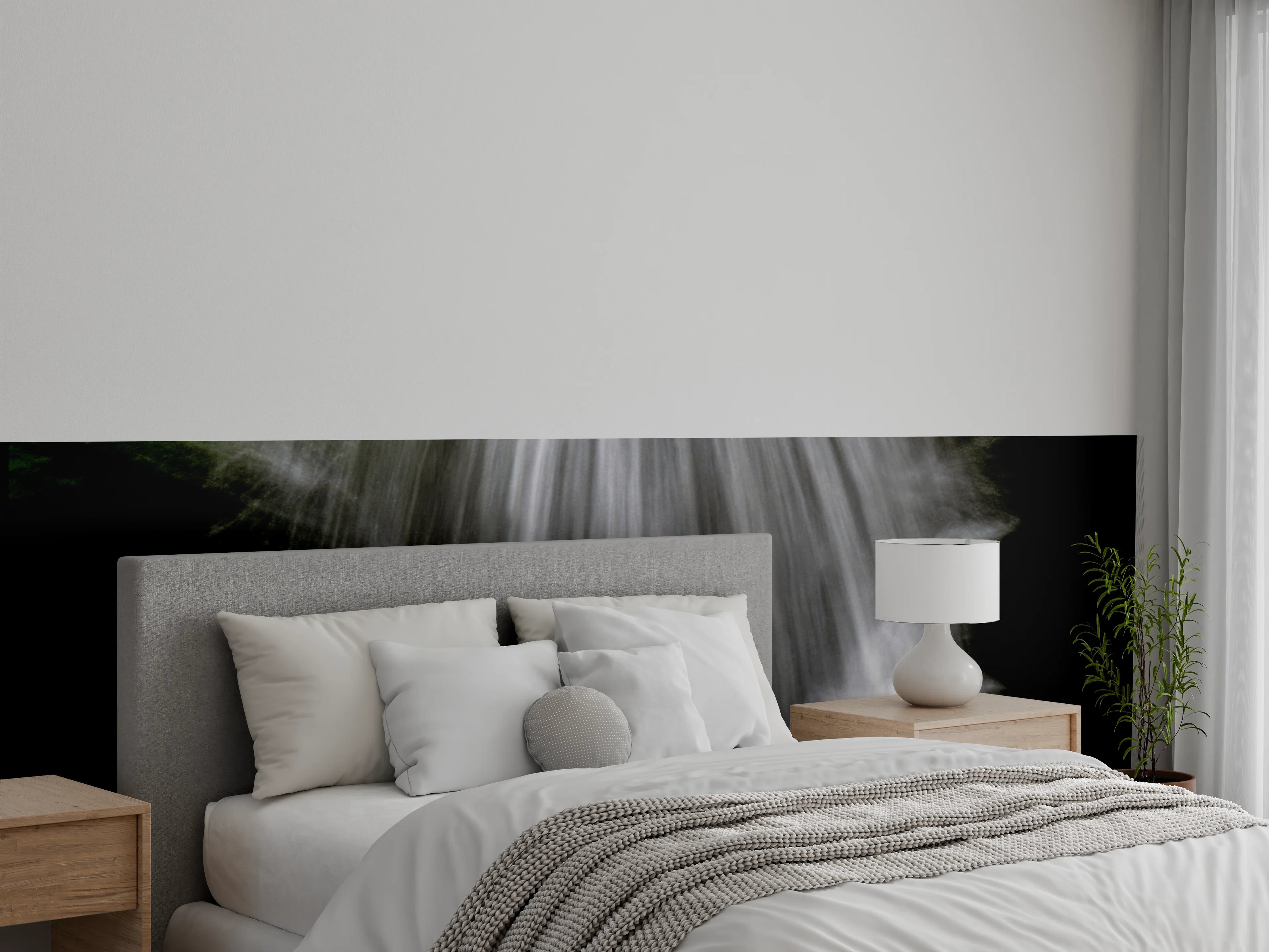 Wandverkleidung Schlafzimmer - Dynamischer Wasserfall Schwarz-Weiß