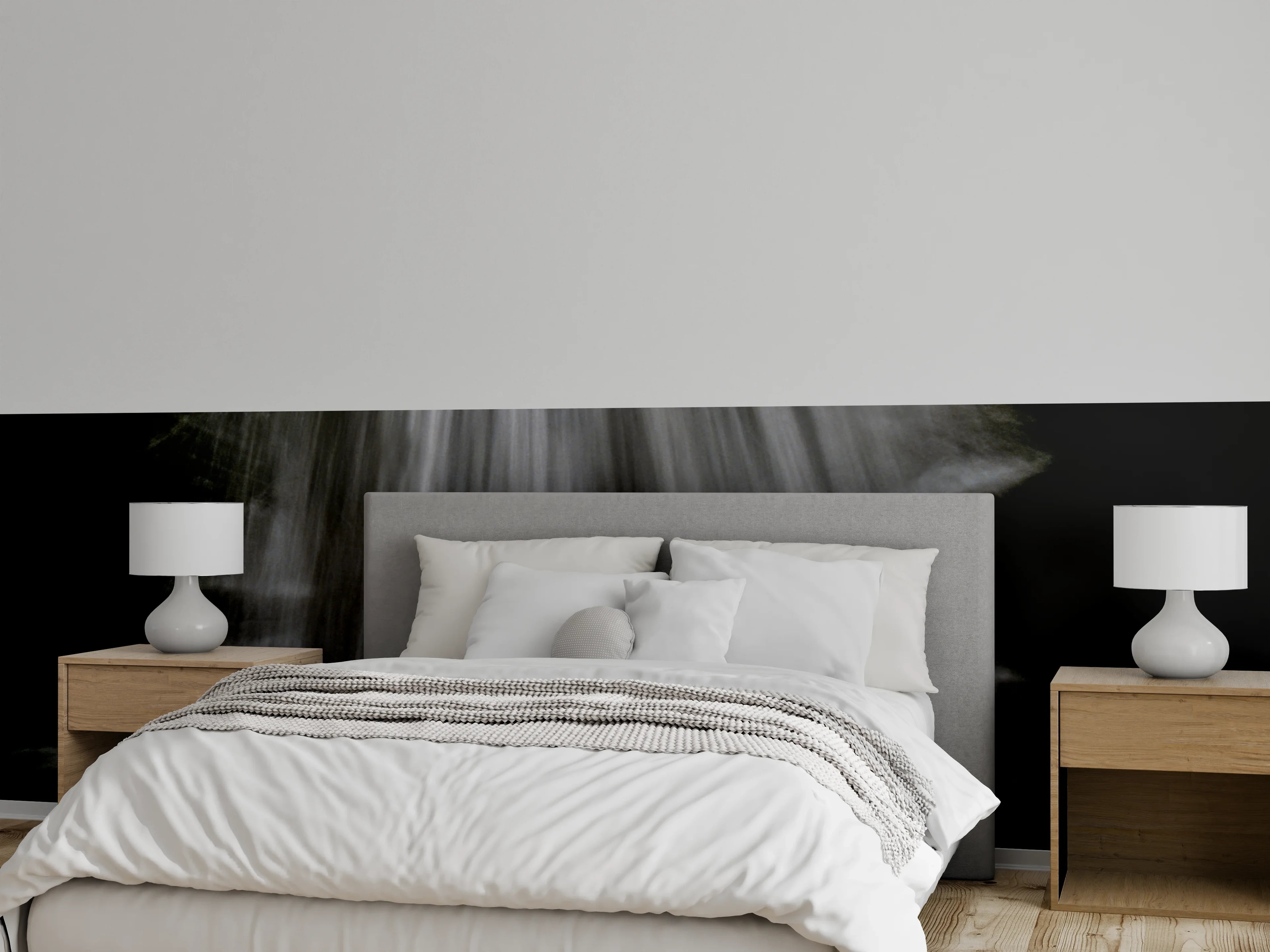 Wandverkleidung Schlafzimmer - Dynamischer Wasserfall Schwarz-Weiß