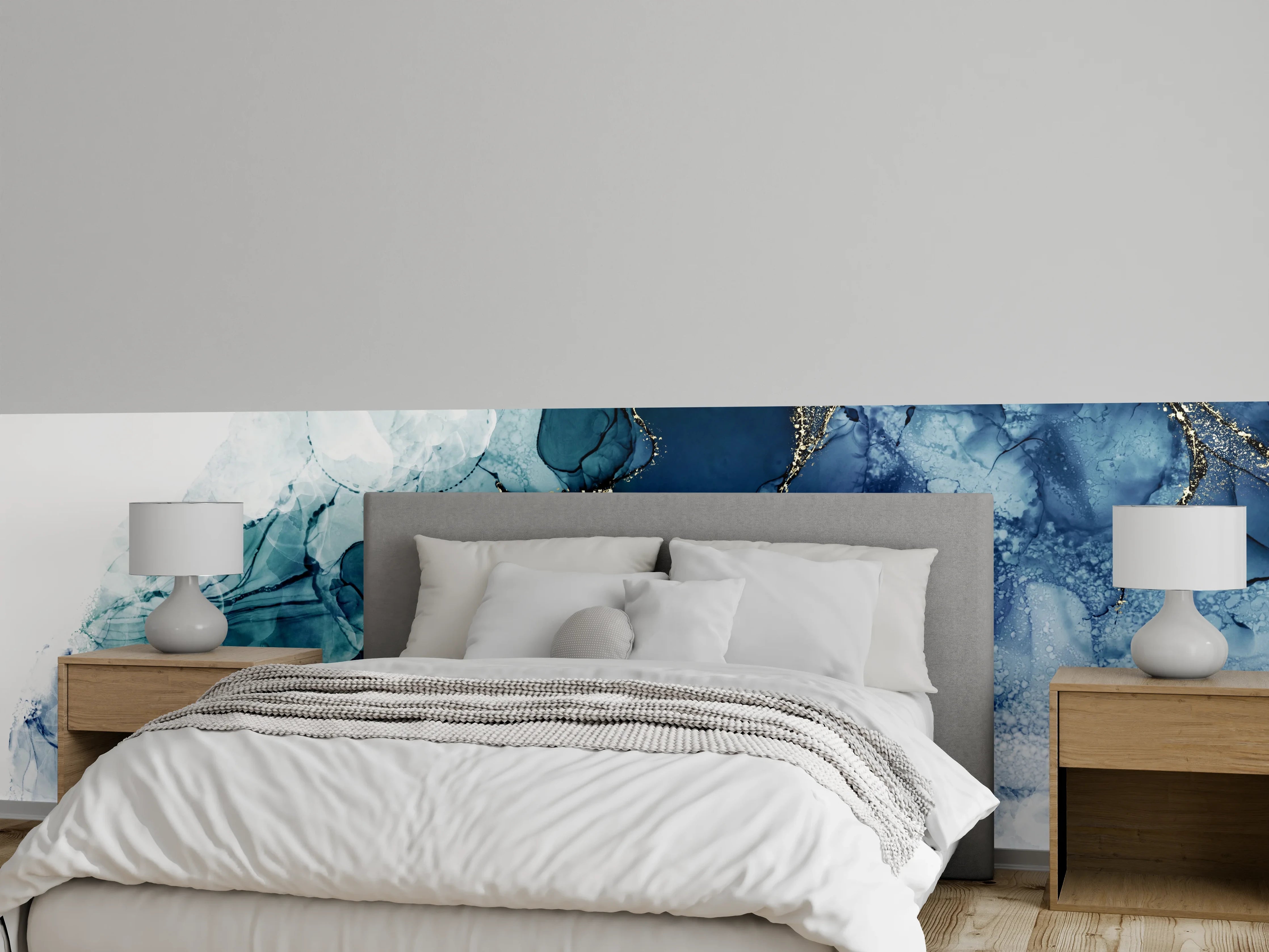 Wandverkleidung Schlafzimmer - Edle Blautöne mit goldenen Akzenten