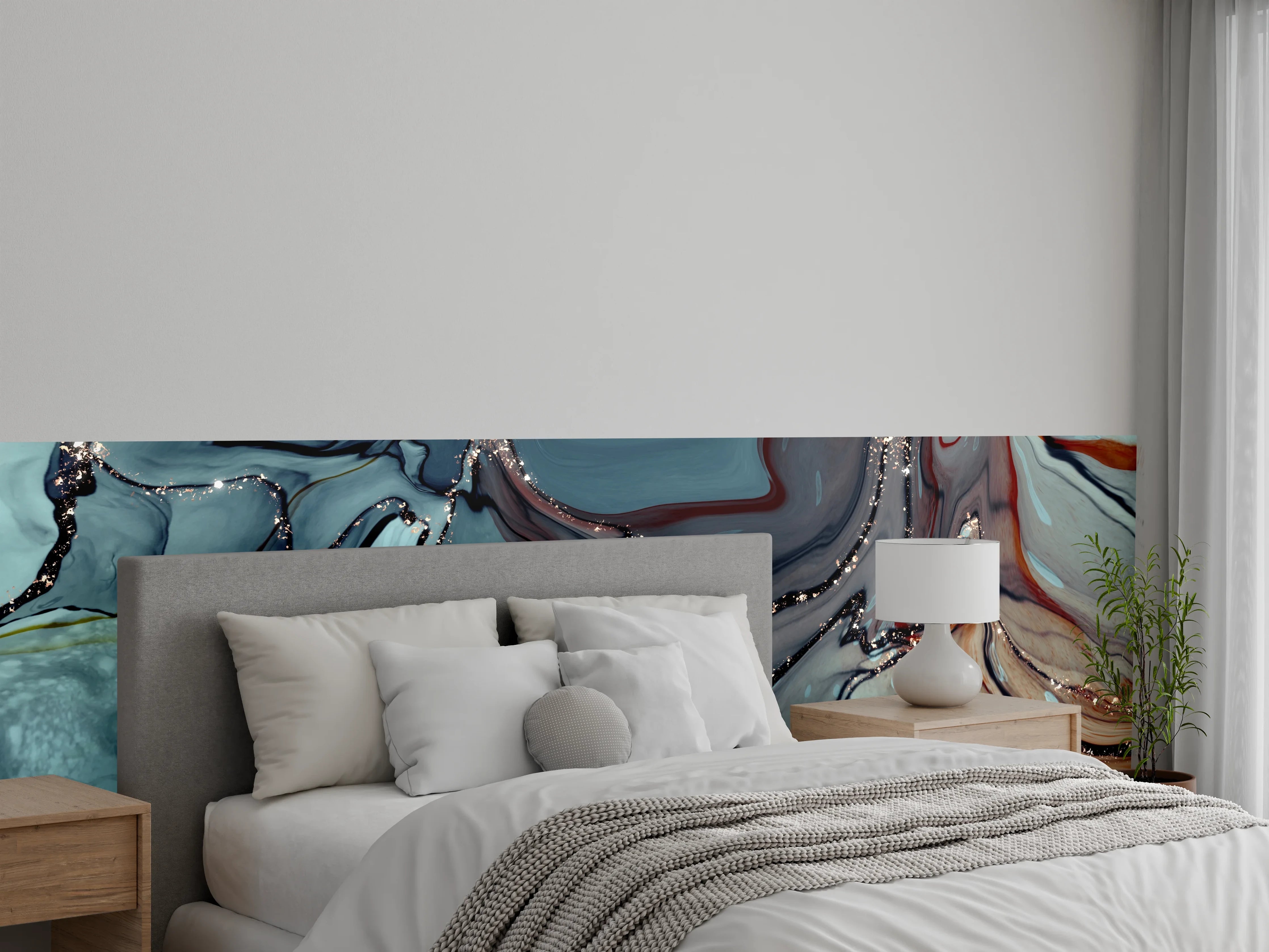 Wandverkleidung Schlafzimmer - Edle Marmor-Optik in Türkis und Grau