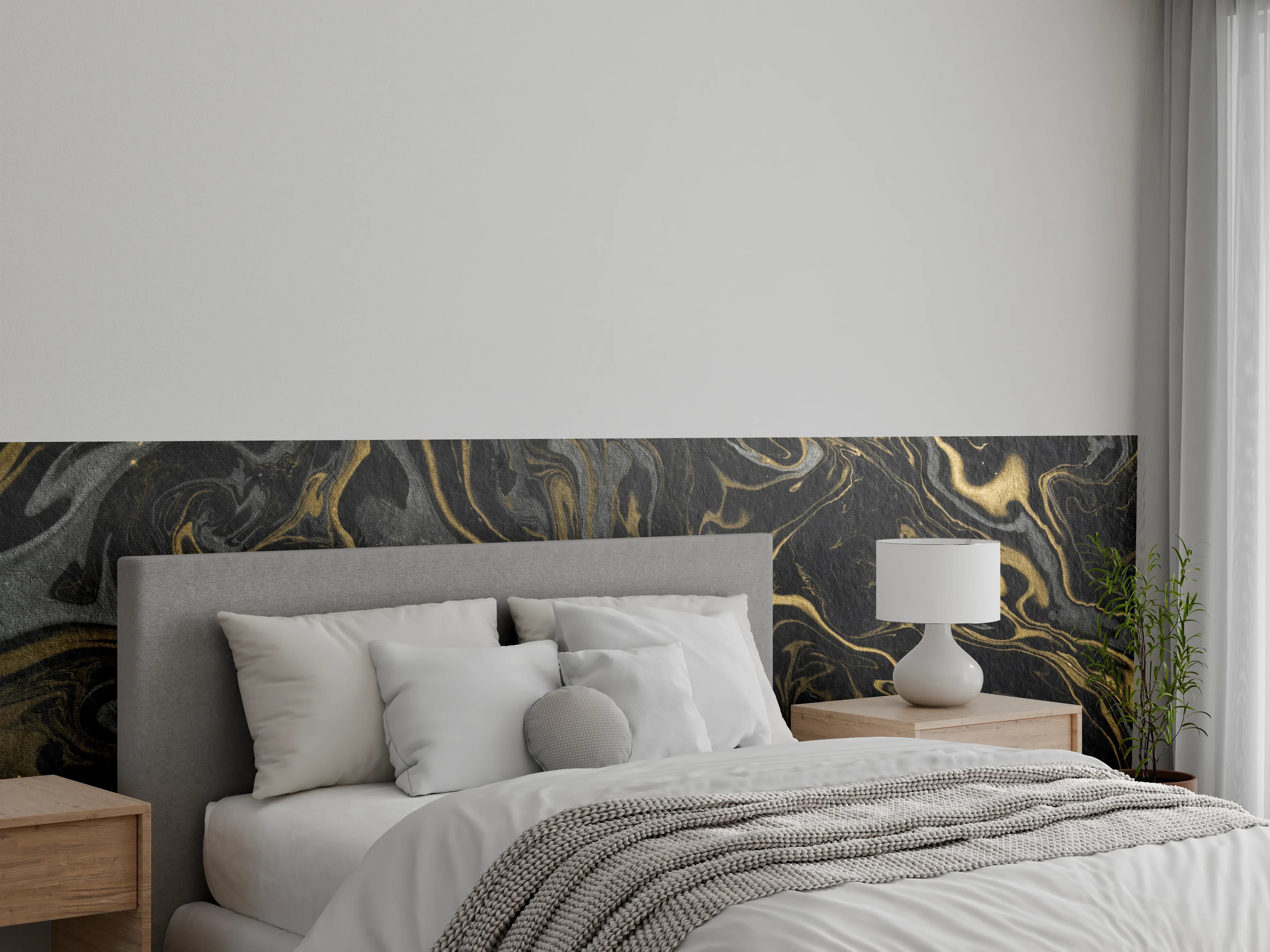 Wandverkleidung Schlafzimmer - Edle Marmoroptik Schwarz-Gold