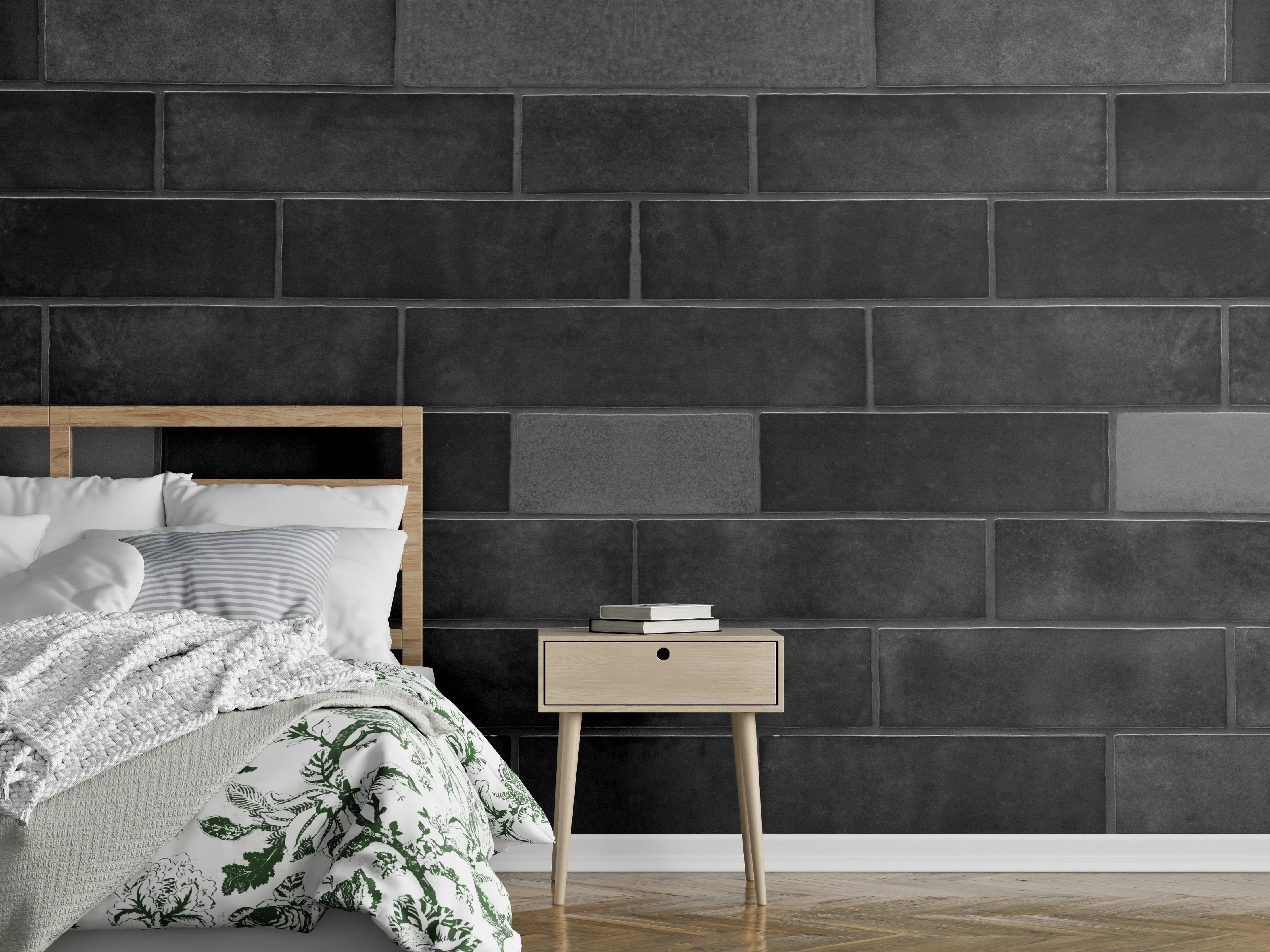 Wandverkleidung Schlafzimmer - Edle Schwarze Ziegel