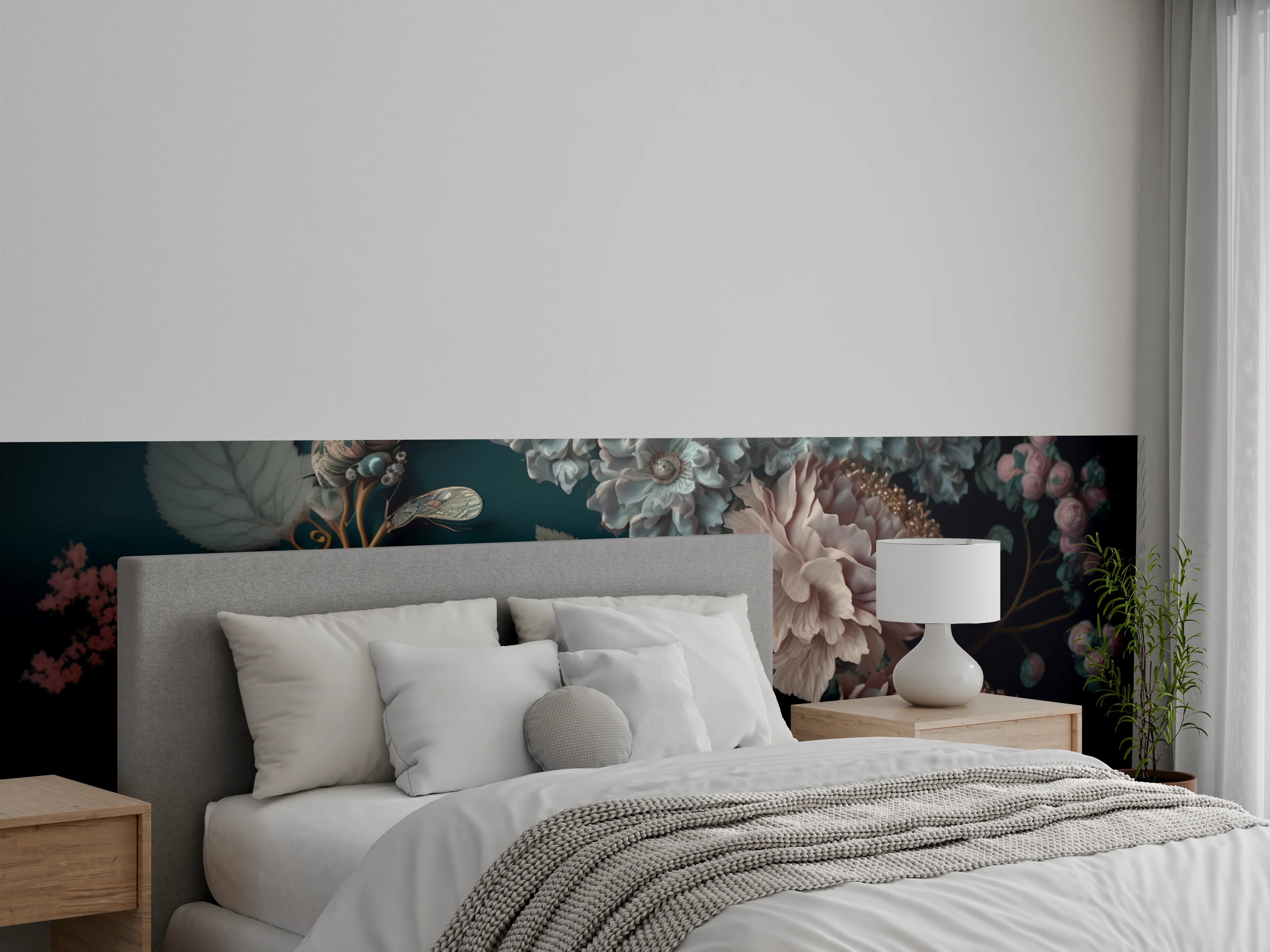 Wandverkleidung Schlafzimmer - Edle Vintage-Blumen in sanften Pastelltönen