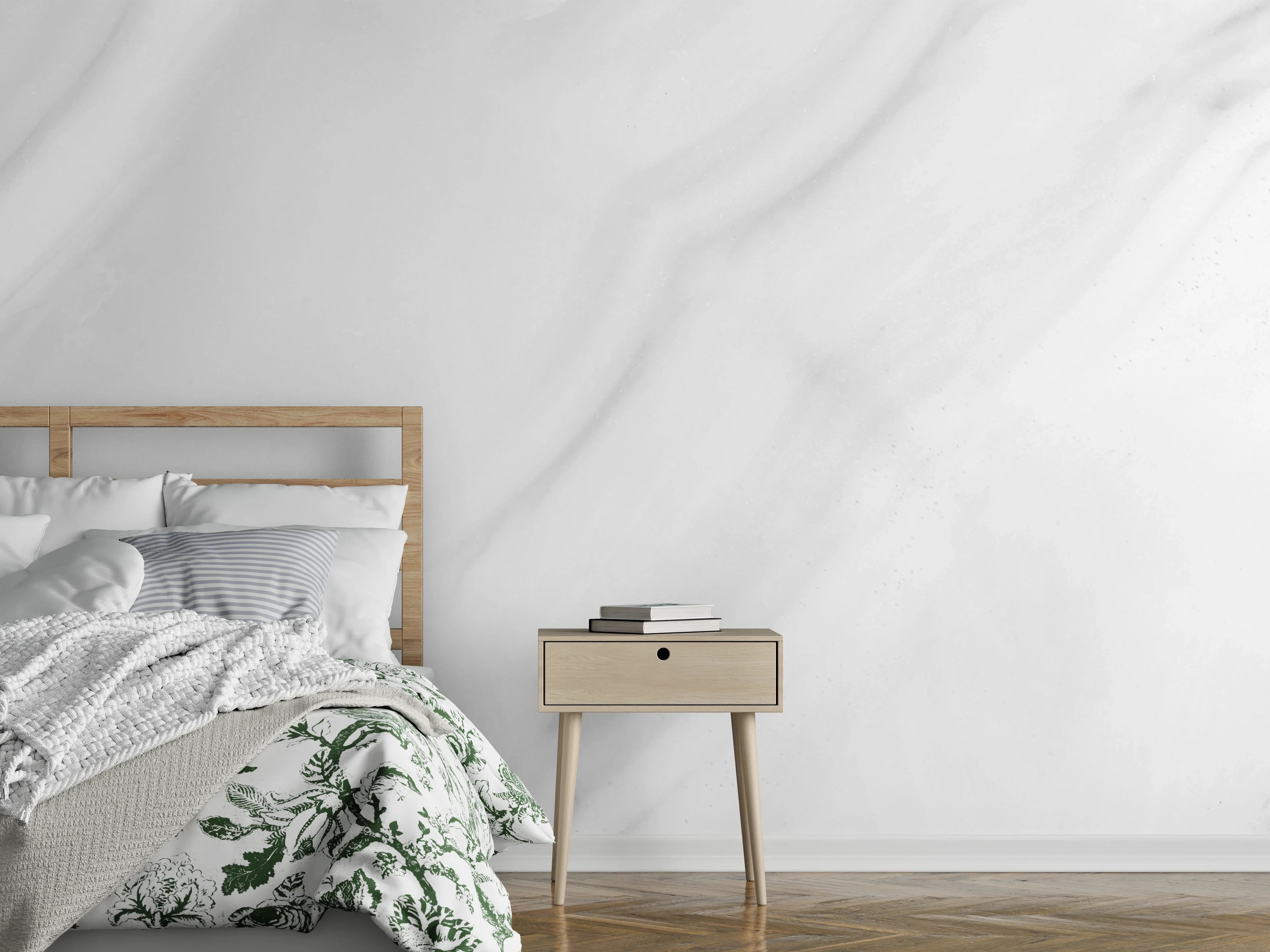 Wandverkleidung Schlafzimmer - Edler Marmor-Look: Weiß mit Grautönen