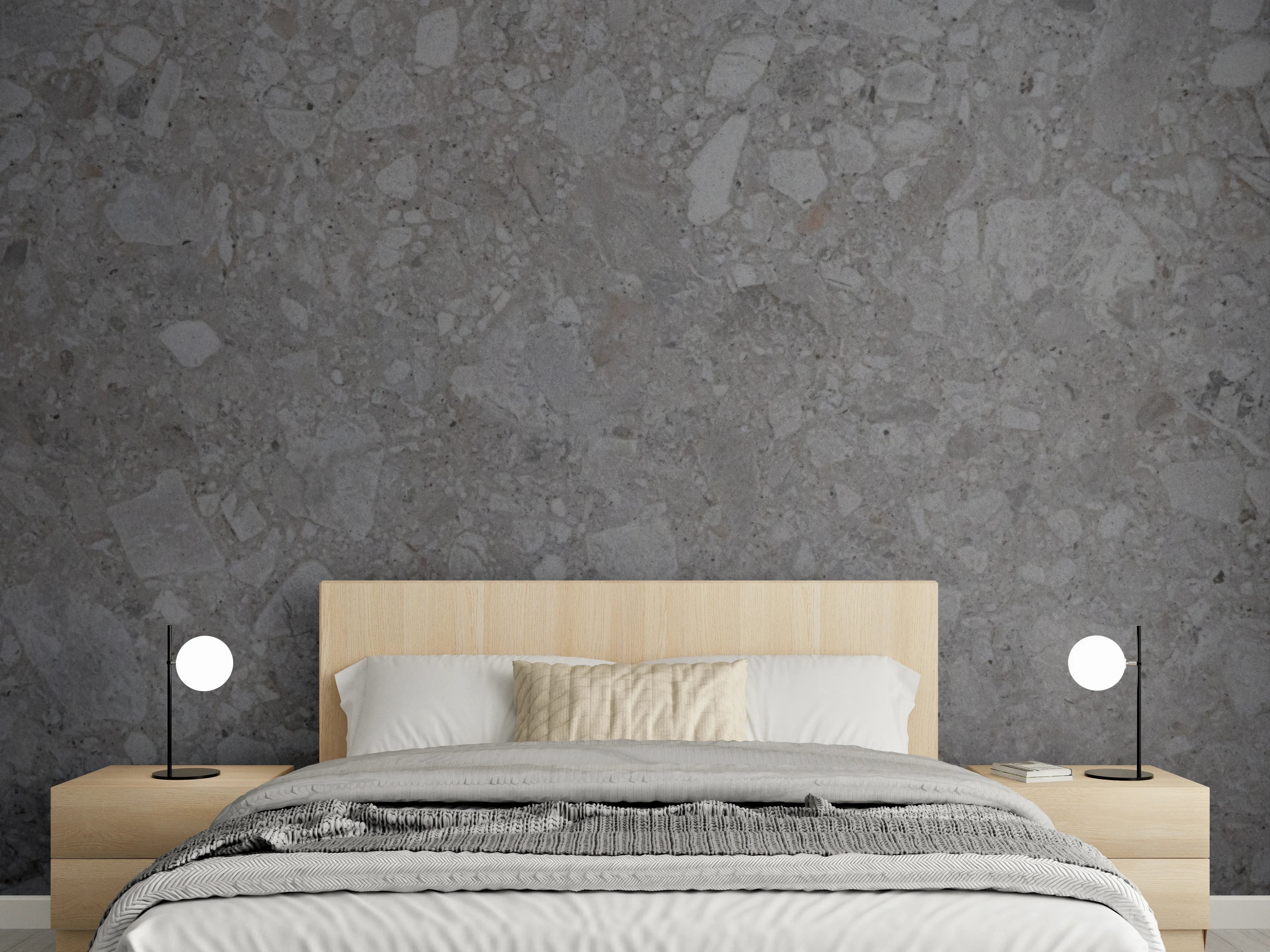 Wandverkleidung Schlafzimmer - Edler grauer Kalkstein-Look