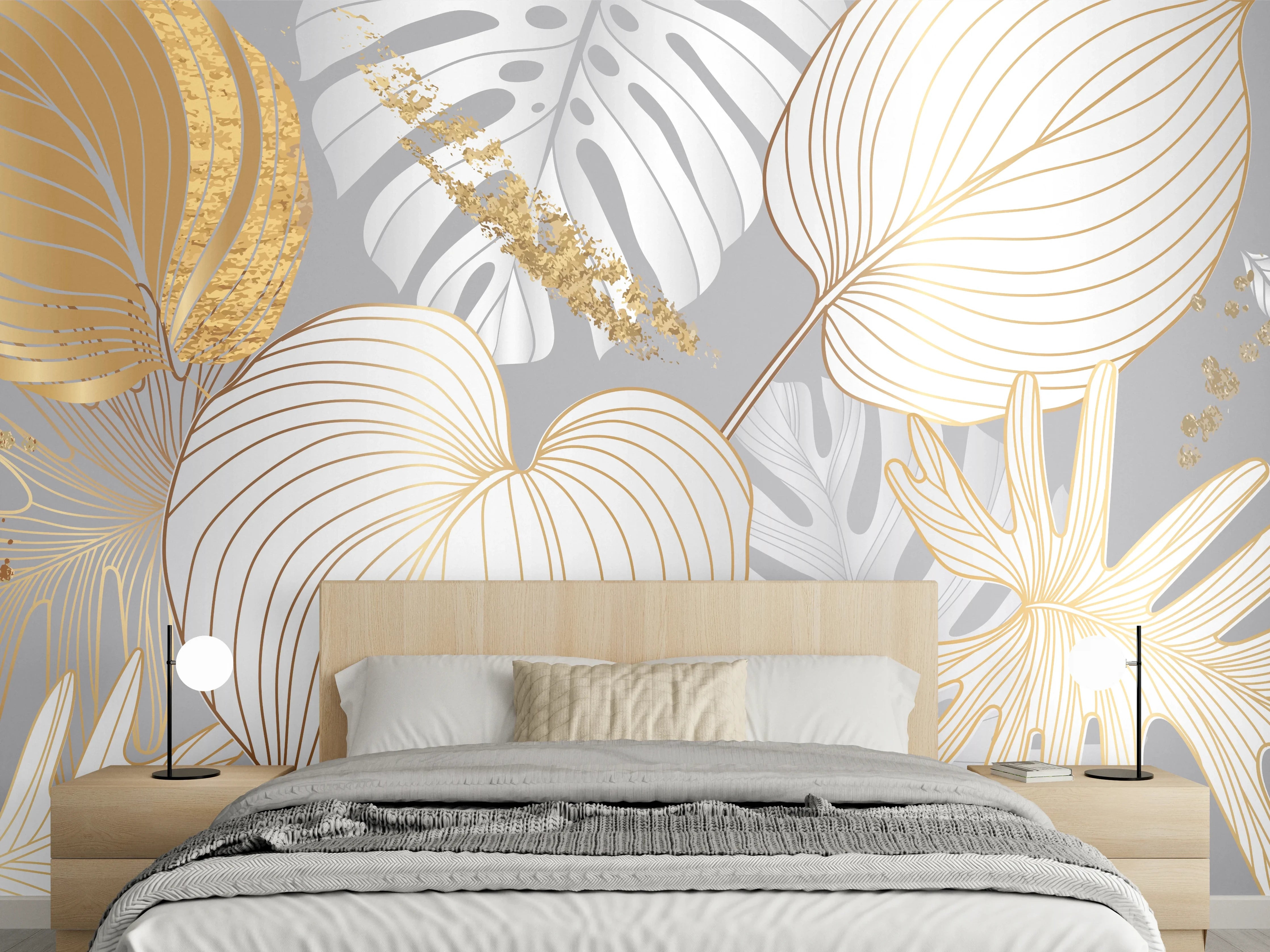 Wandverkleidung Schlafzimmer - Edles Gold-Blatt-Design