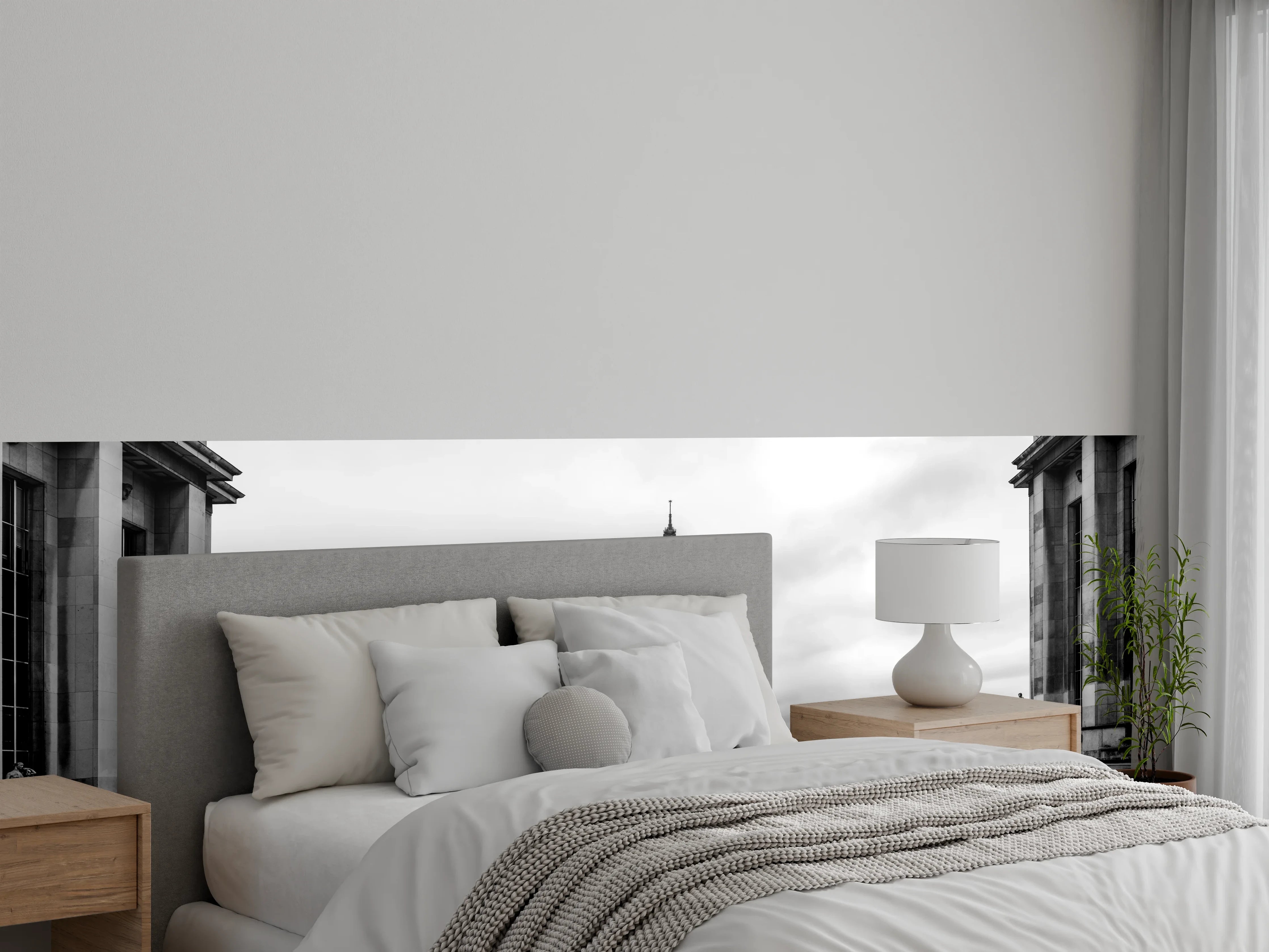 Wandverkleidung Schlafzimmer - Eiffelturm Paris Schwarz-Weiß Panorama