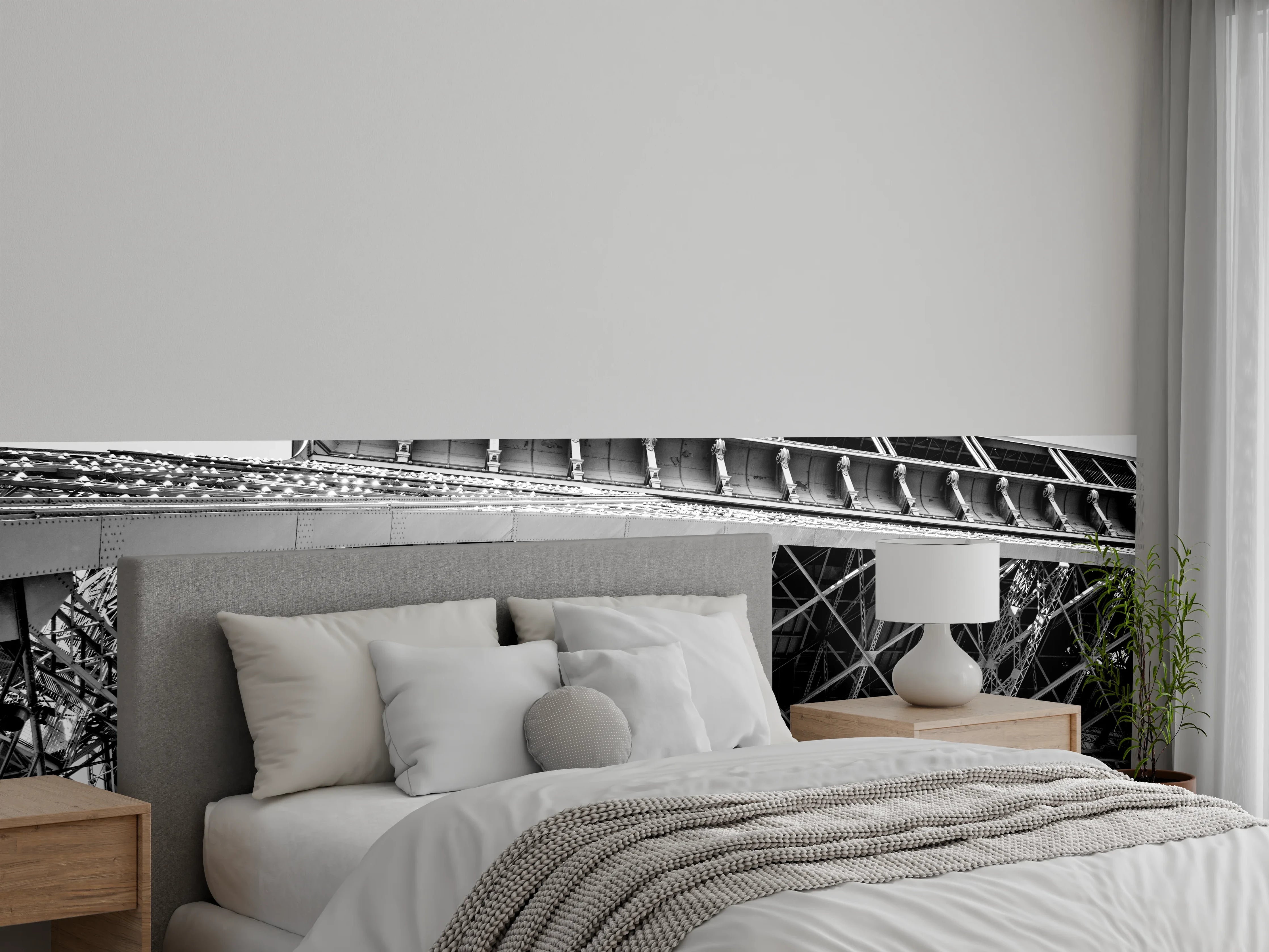 Wandverkleidung Schlafzimmer - Eiffelturm Schwarz-Weiß Architektur Motiv