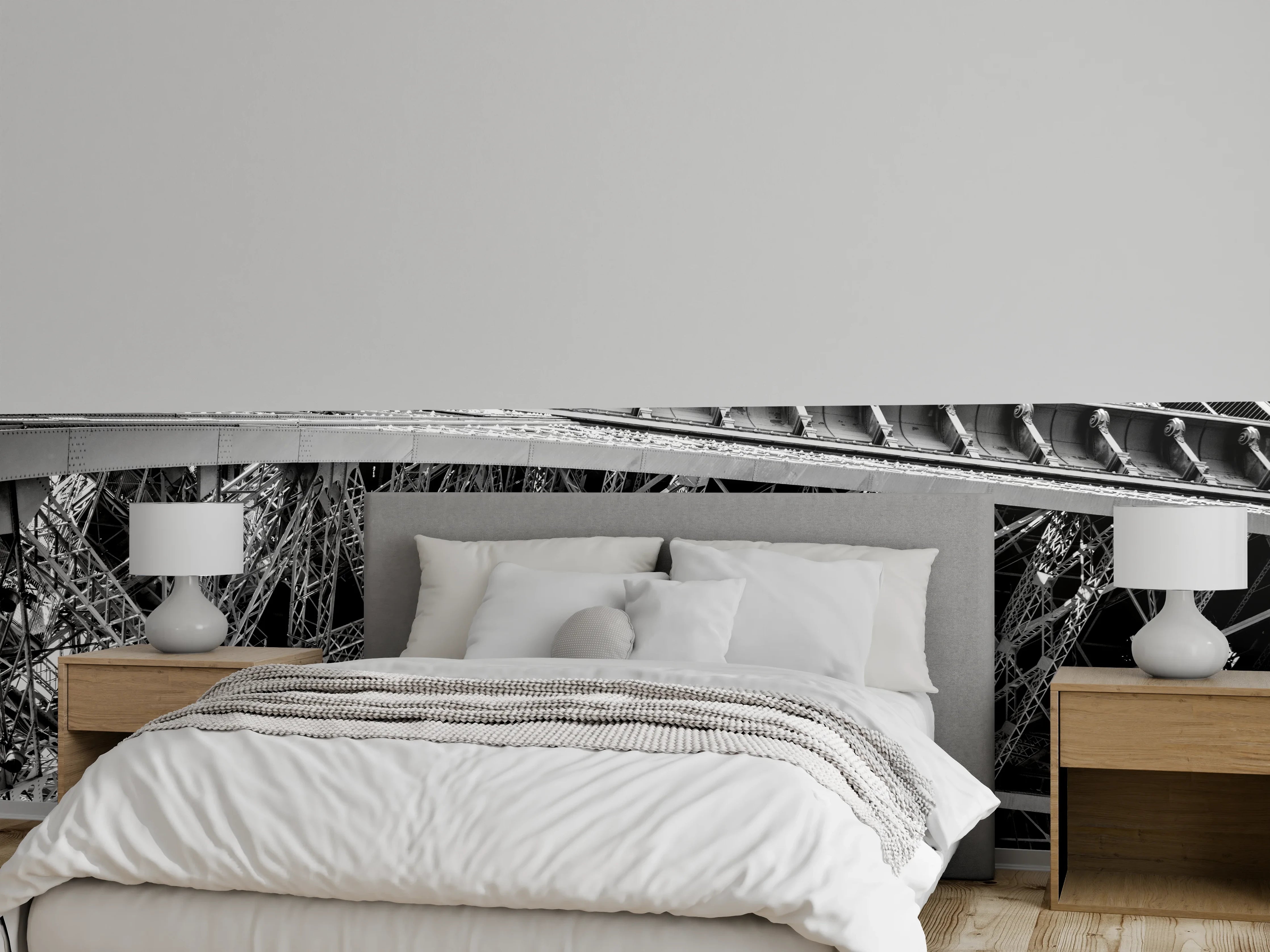 Wandverkleidung Schlafzimmer - Eiffelturm Schwarz-Weiß Architektur Motiv