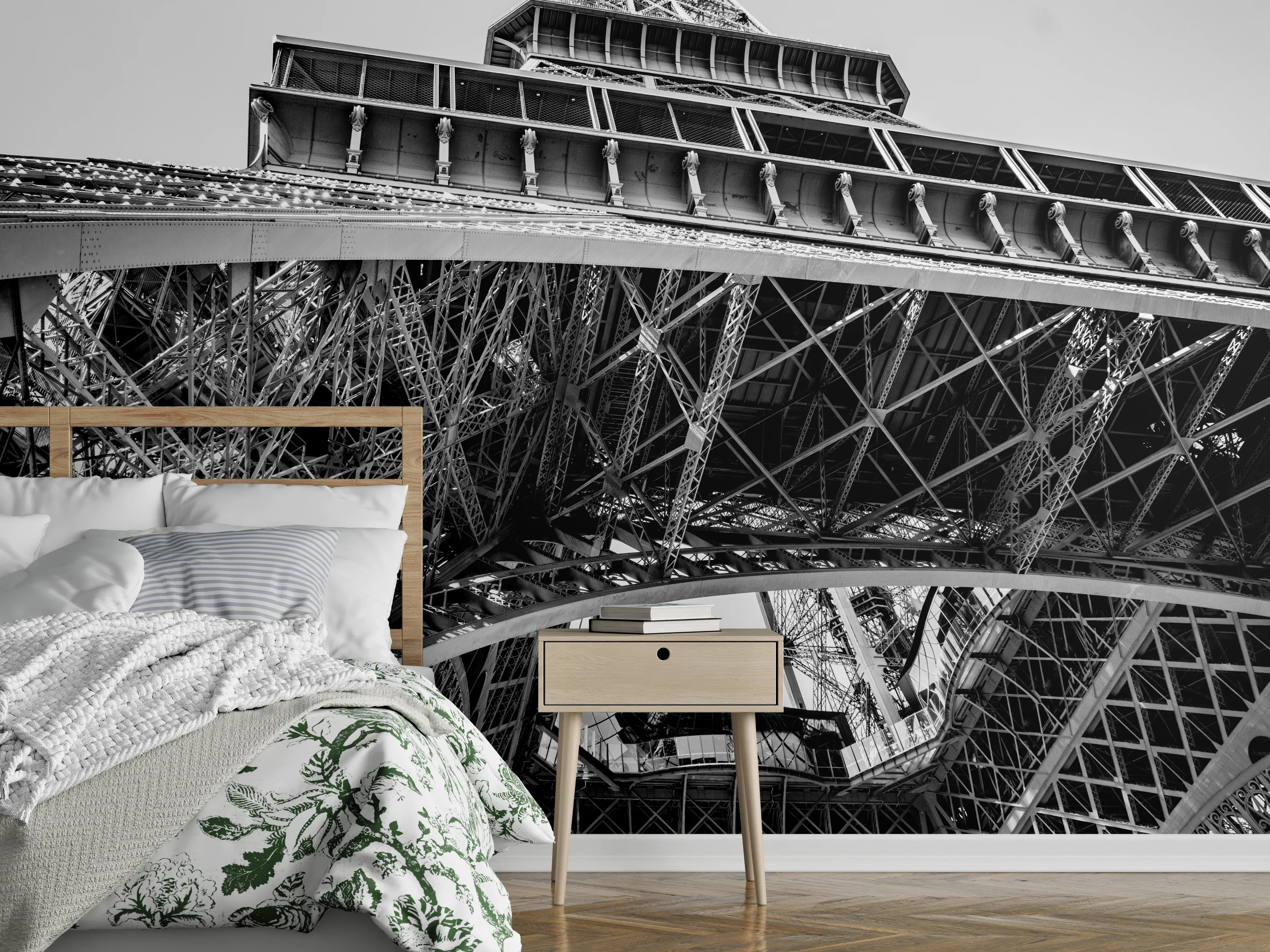 Wandverkleidung Schlafzimmer - Eiffelturm Schwarz-Weiß Architektur Motiv
