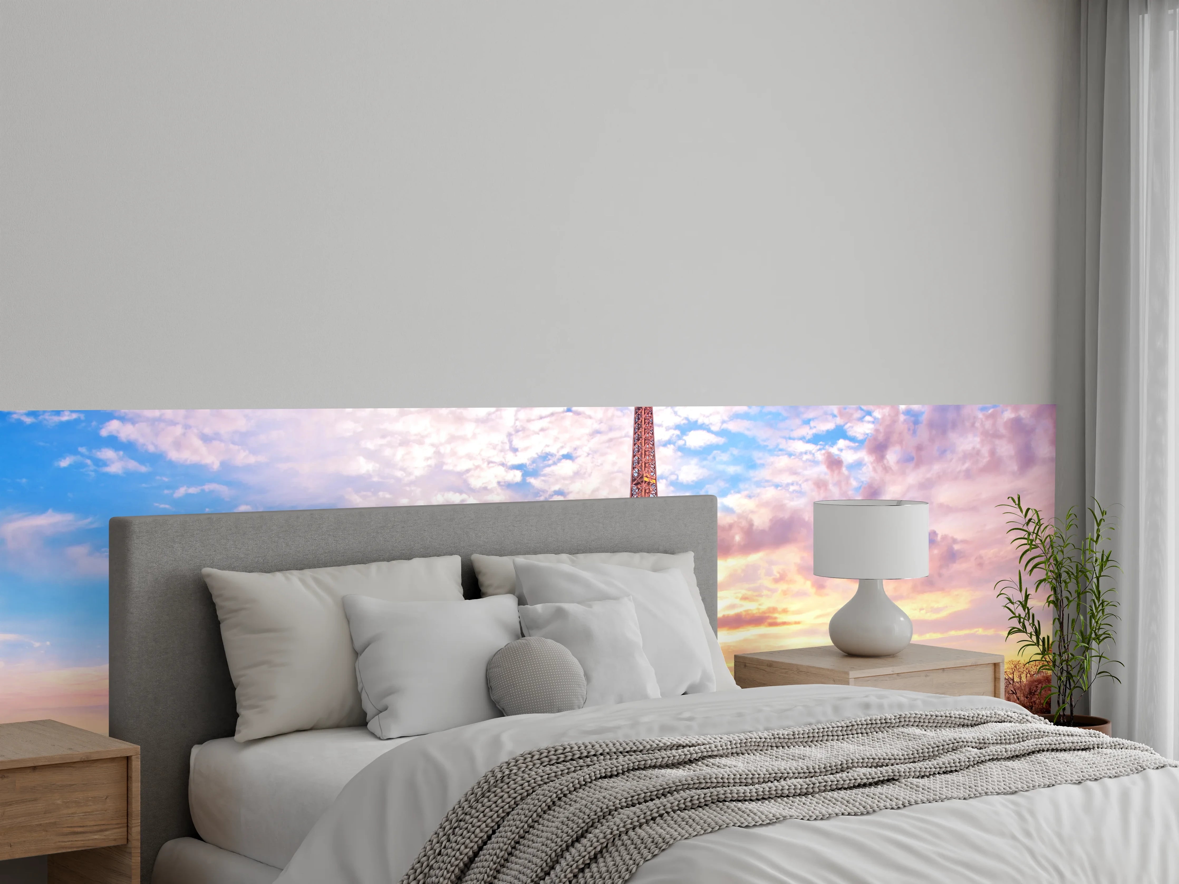 Wandverkleidung Schlafzimmer - Eiffelturm bei Sonnenuntergang Panorama