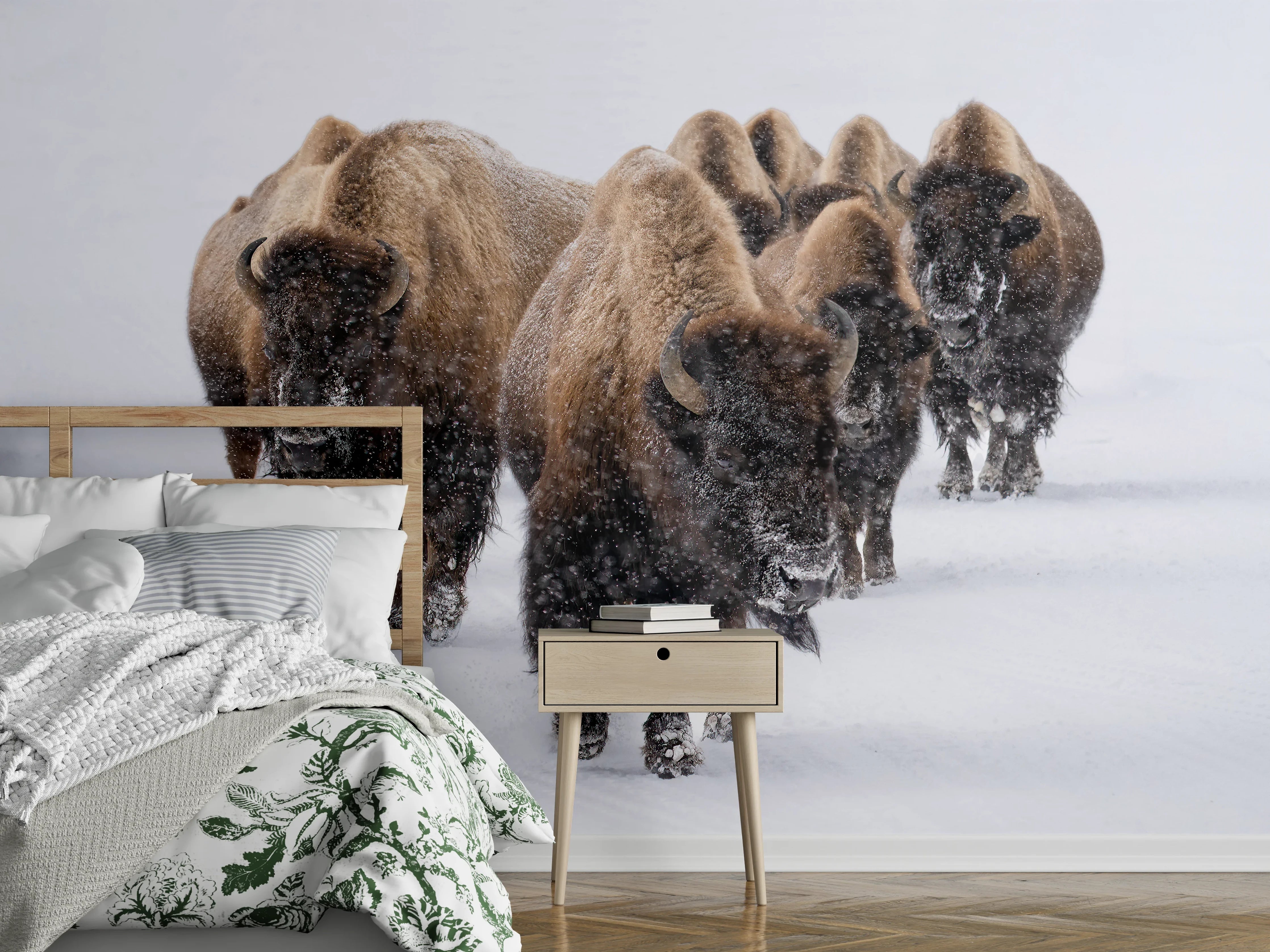 Wandverkleidung Schlafzimmer - Eine Bison Herde