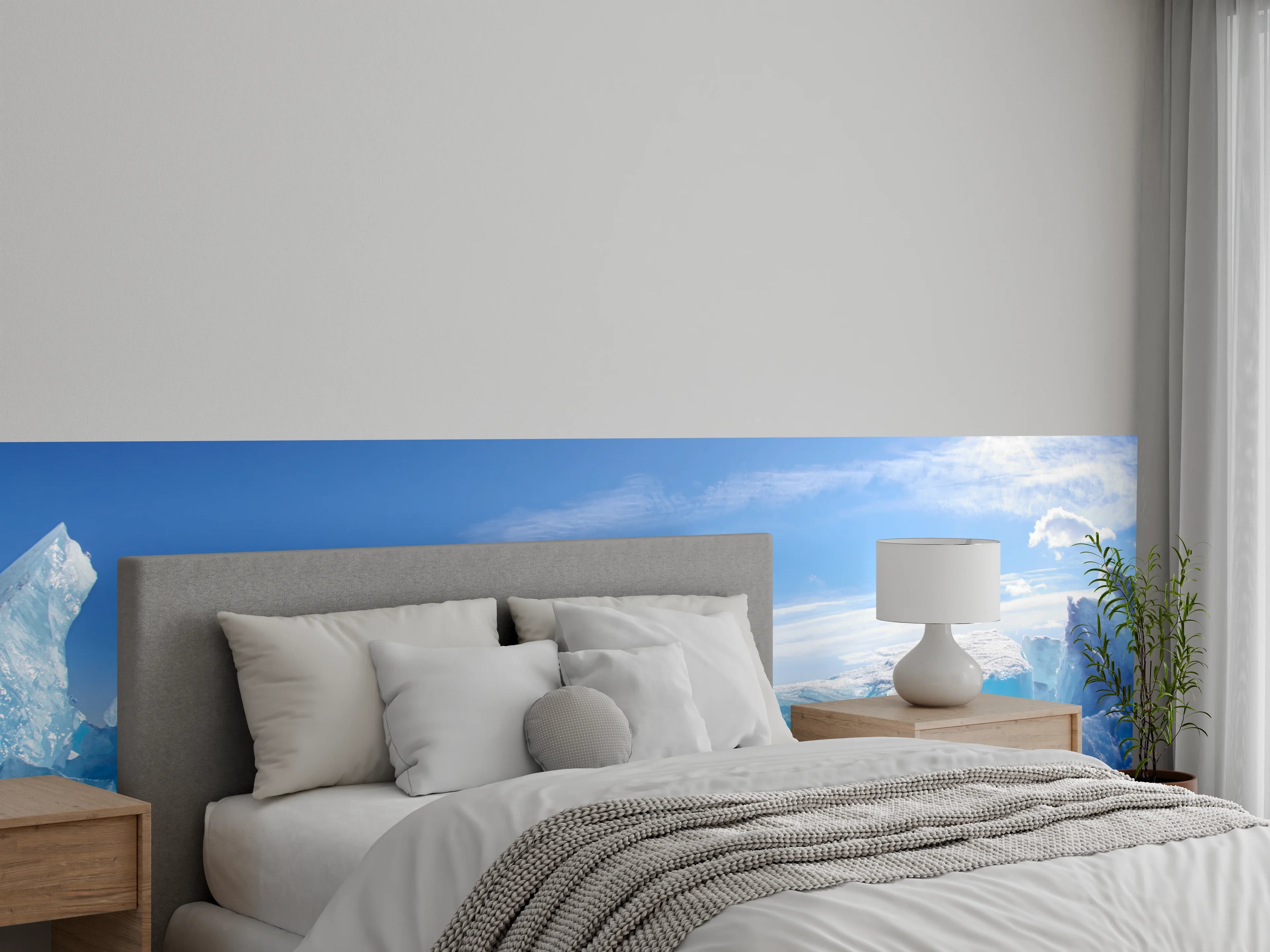 Wandverkleidung Schlafzimmer - Eislandschaft im Sonnenlicht Wandbild