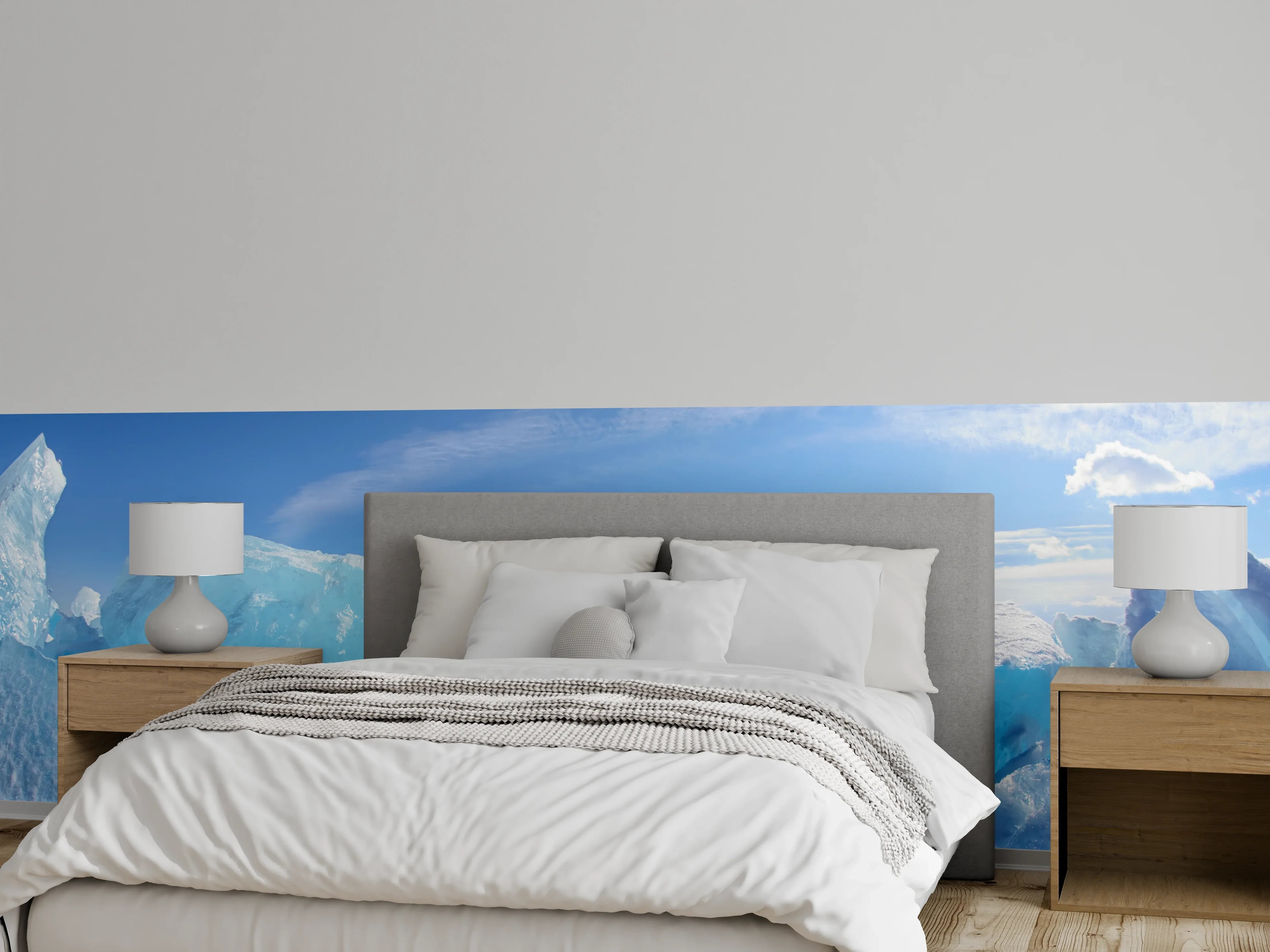 Wandverkleidung Schlafzimmer - Eislandschaft im Sonnenlicht Wandbild