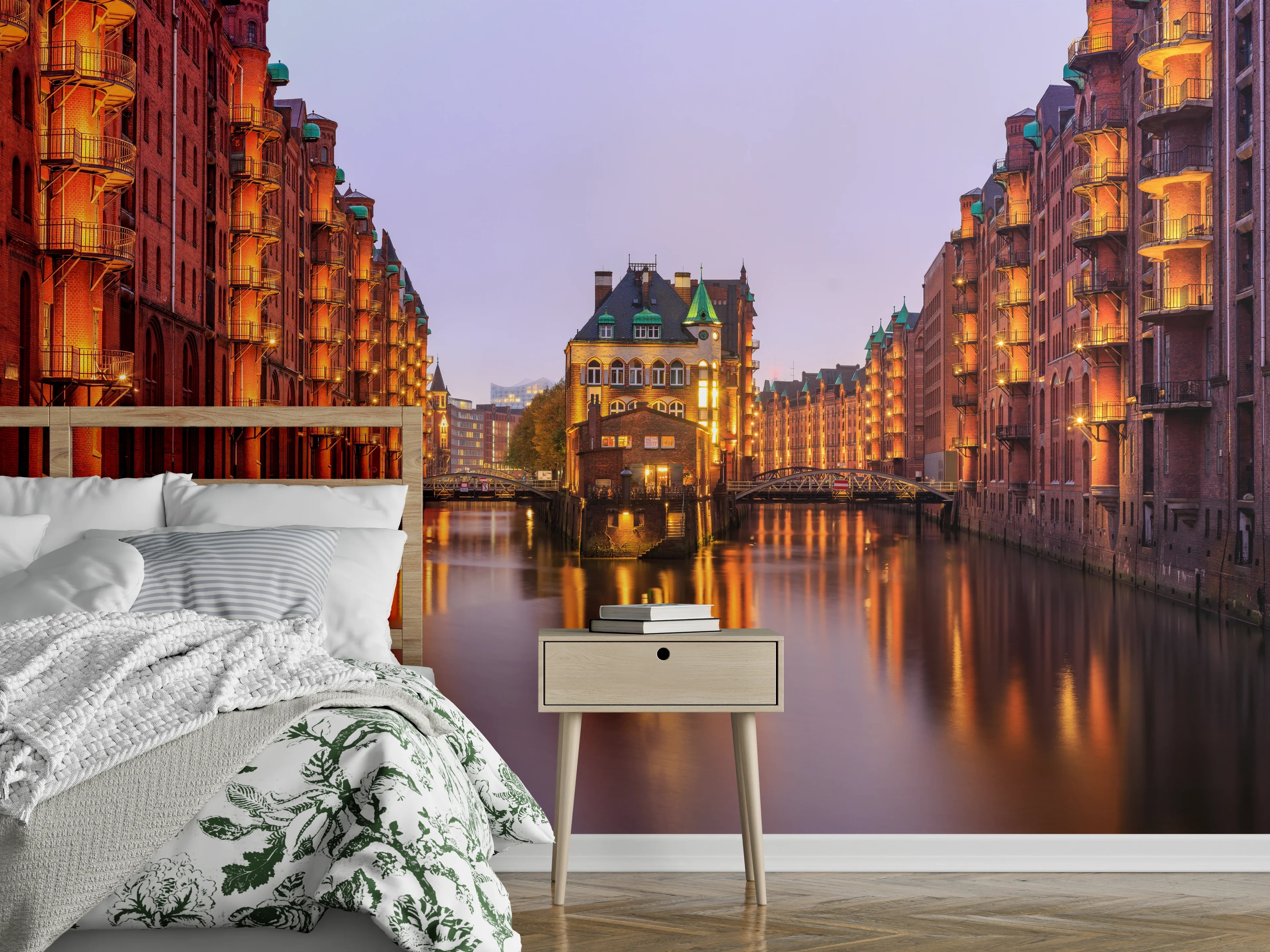 Wandverkleidung Schlafzimmer - Elbe Hamburg im Nacht