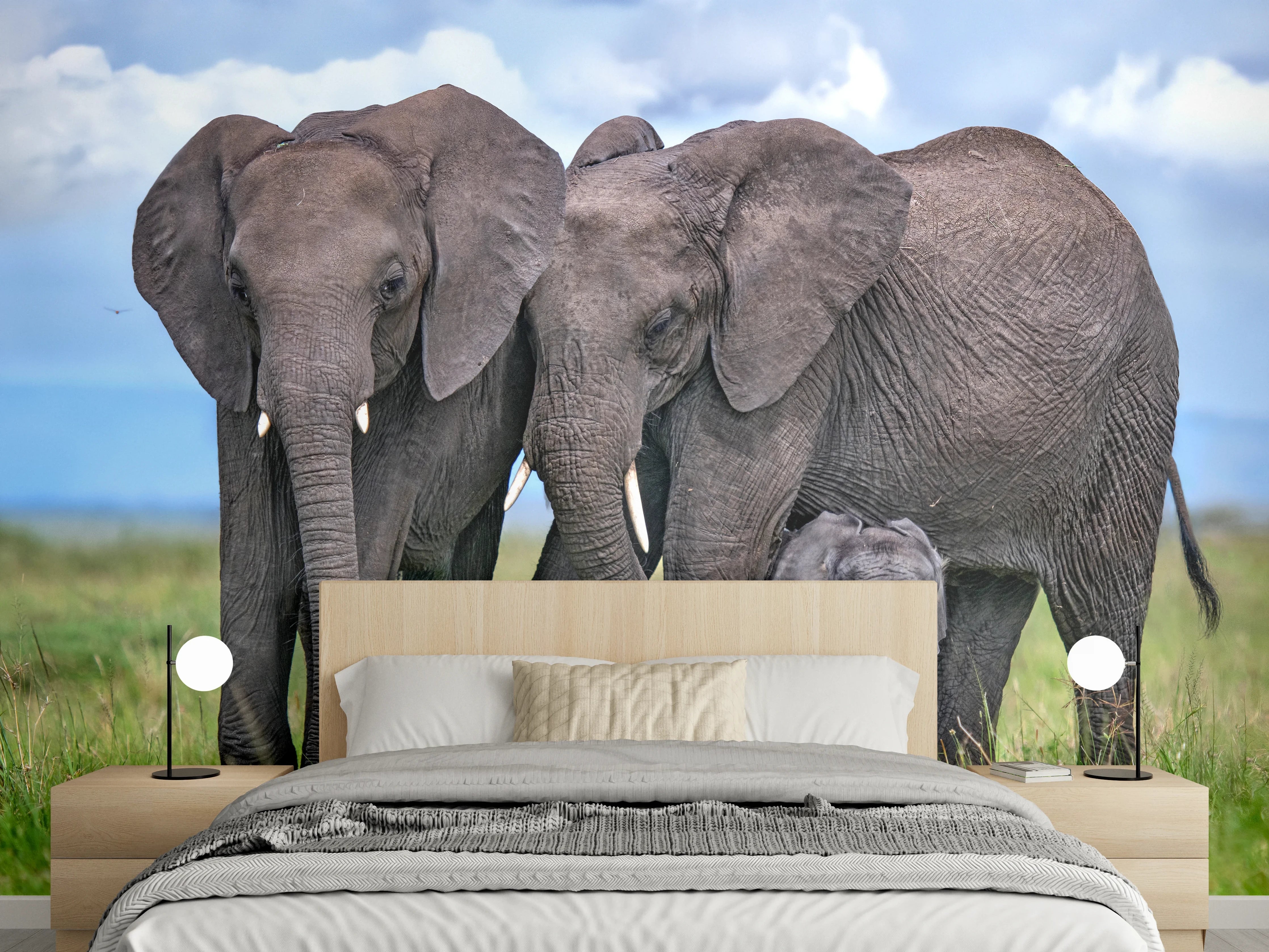 Wandverkleidung Schlafzimmer - Elefanten Familie - Afrika