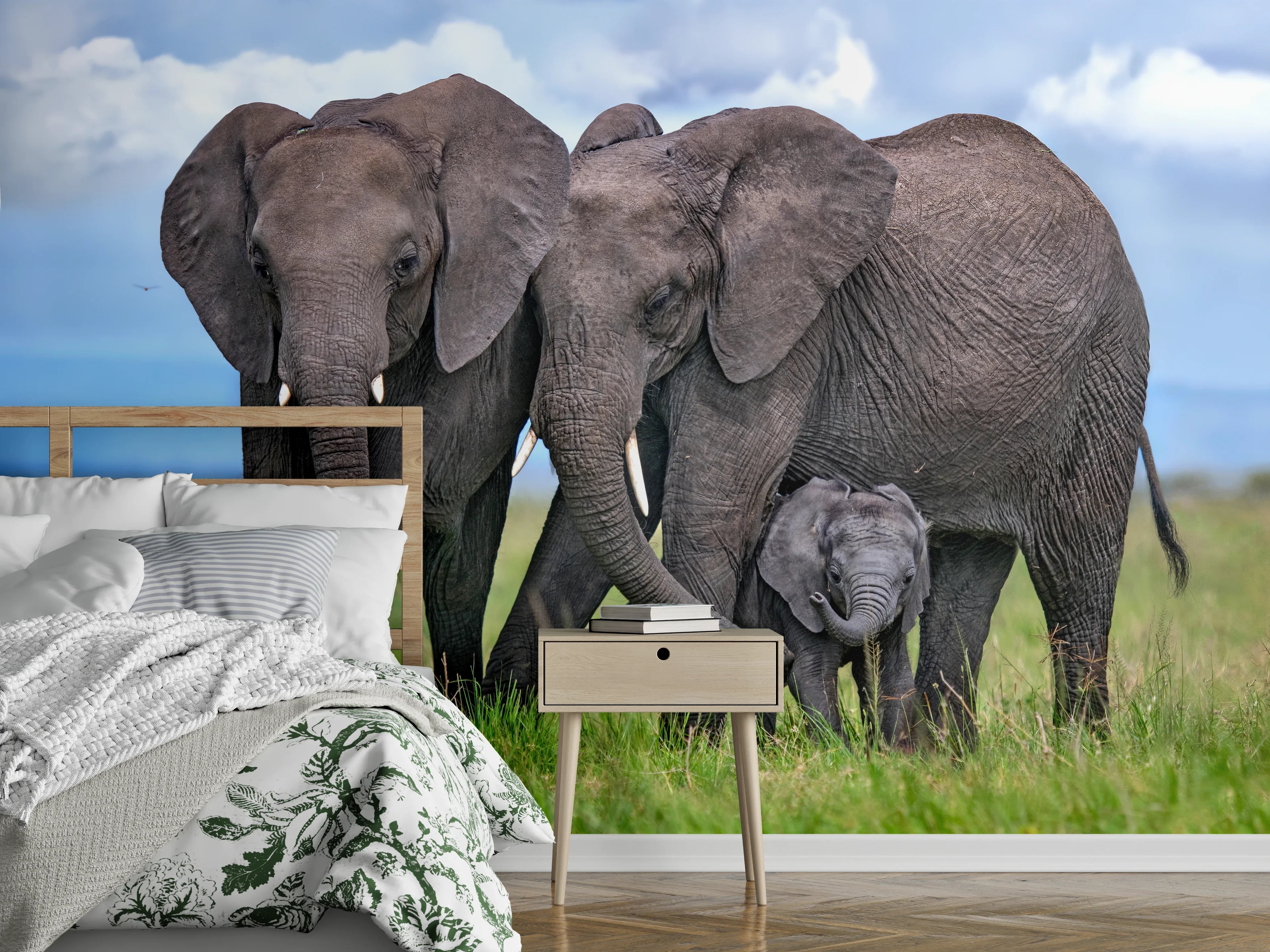 Wandverkleidung Schlafzimmer - Elefanten Familie - Afrika