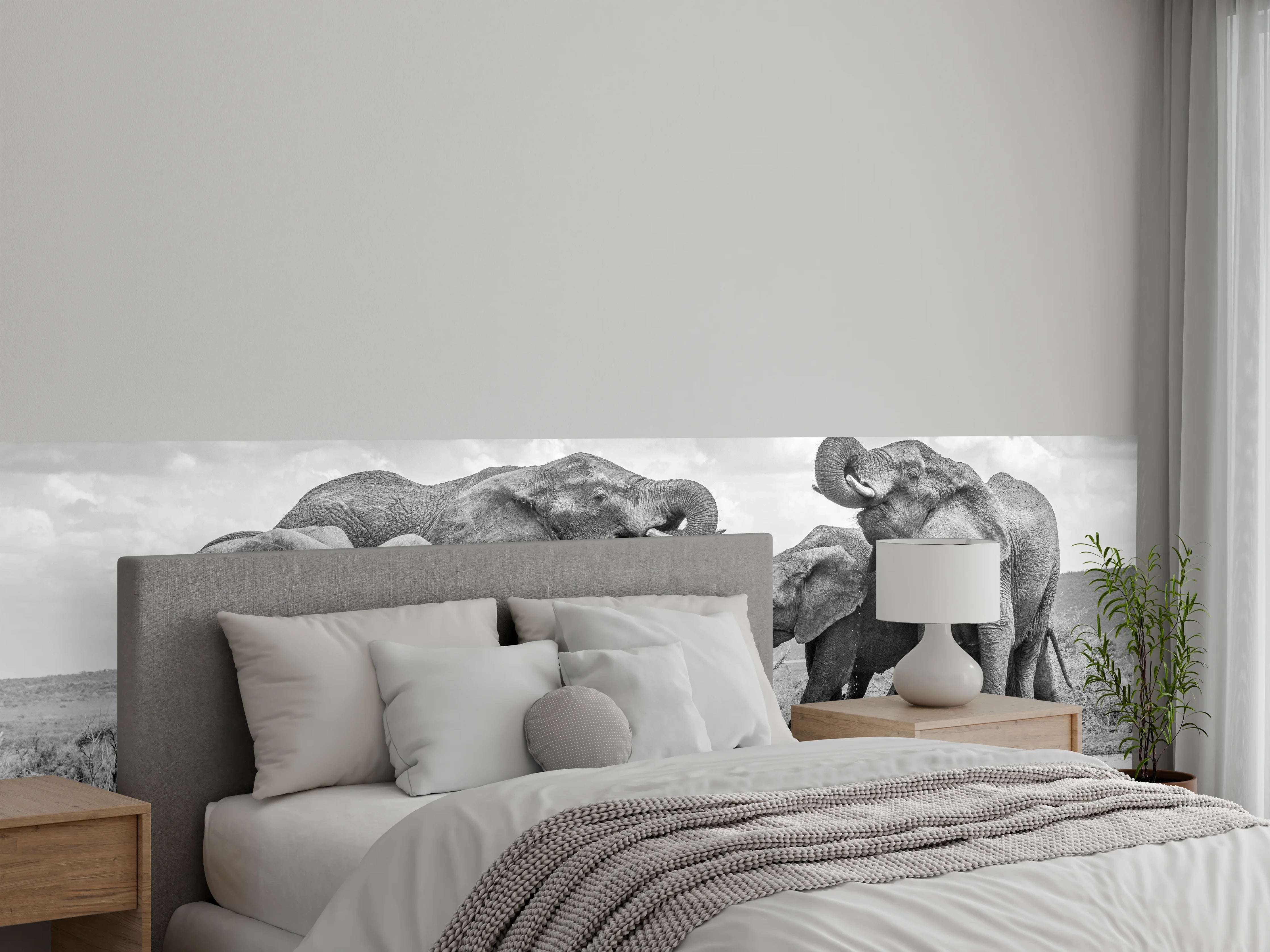 Wandverkleidung Schlafzimmer - Elefanten an der Wasserstelle