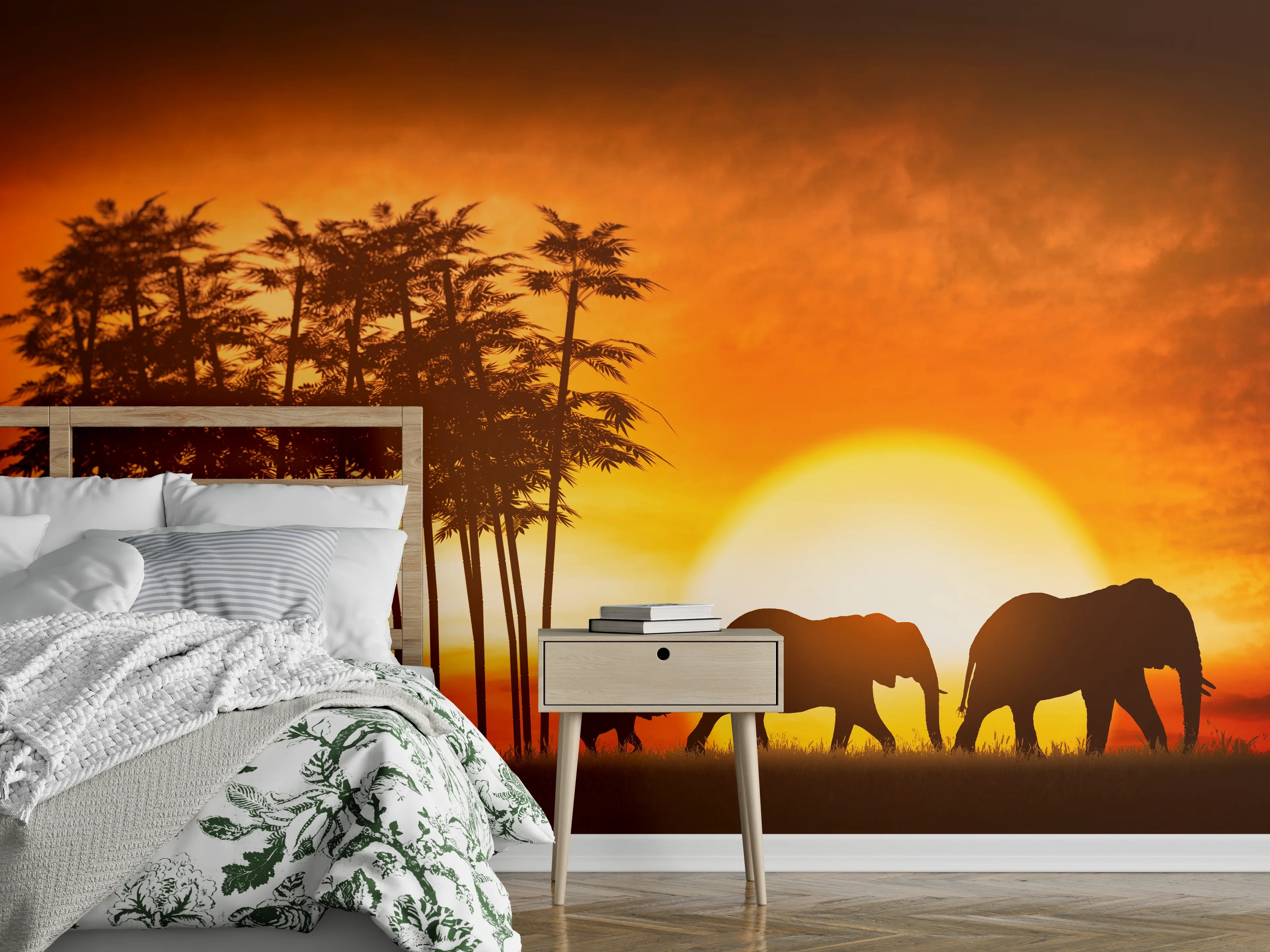 Wandverkleidung Schlafzimmer - Elefantenfamilie