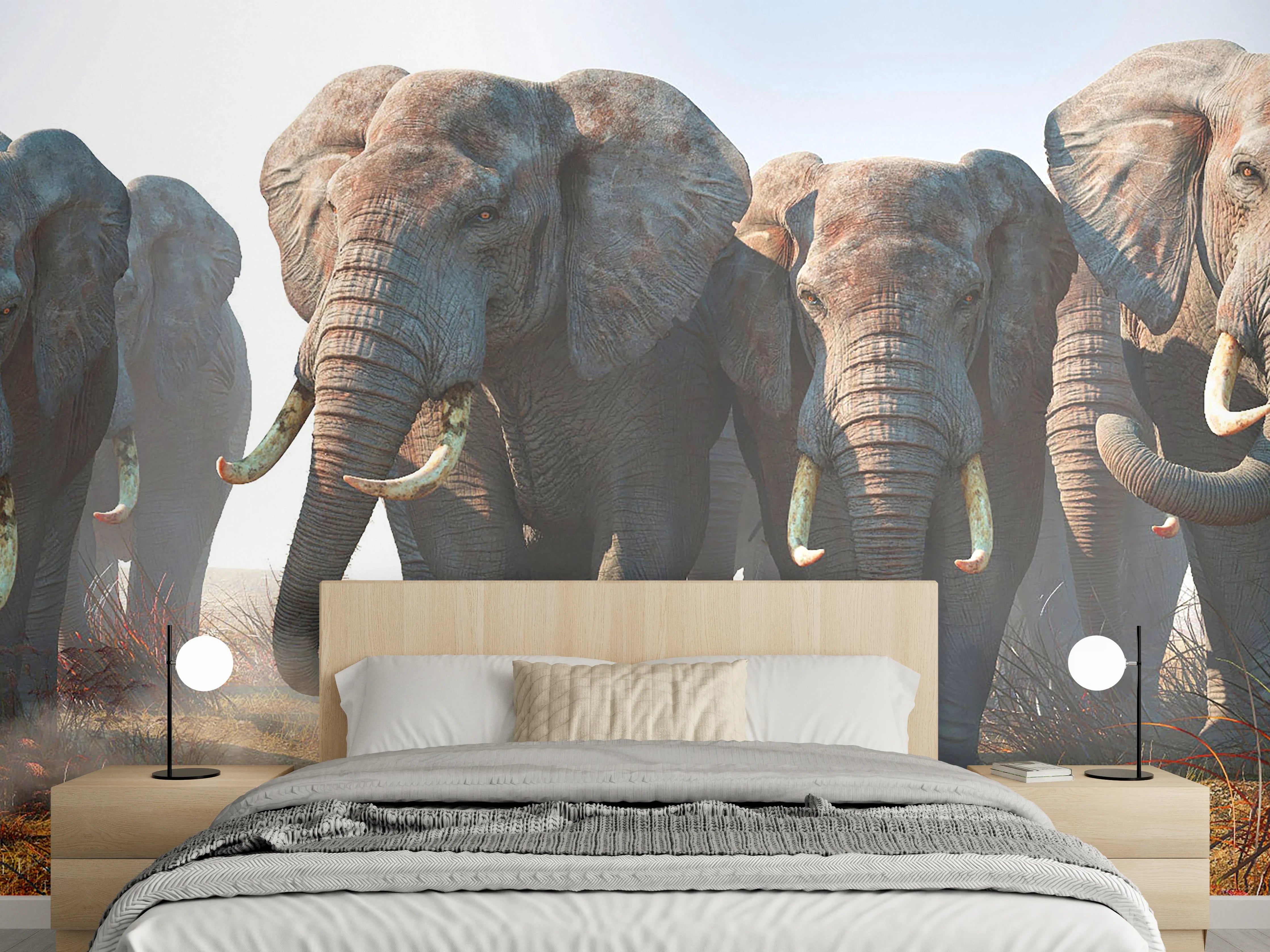 Wandverkleidung Schlafzimmer - Elefantenherde in der Wüste