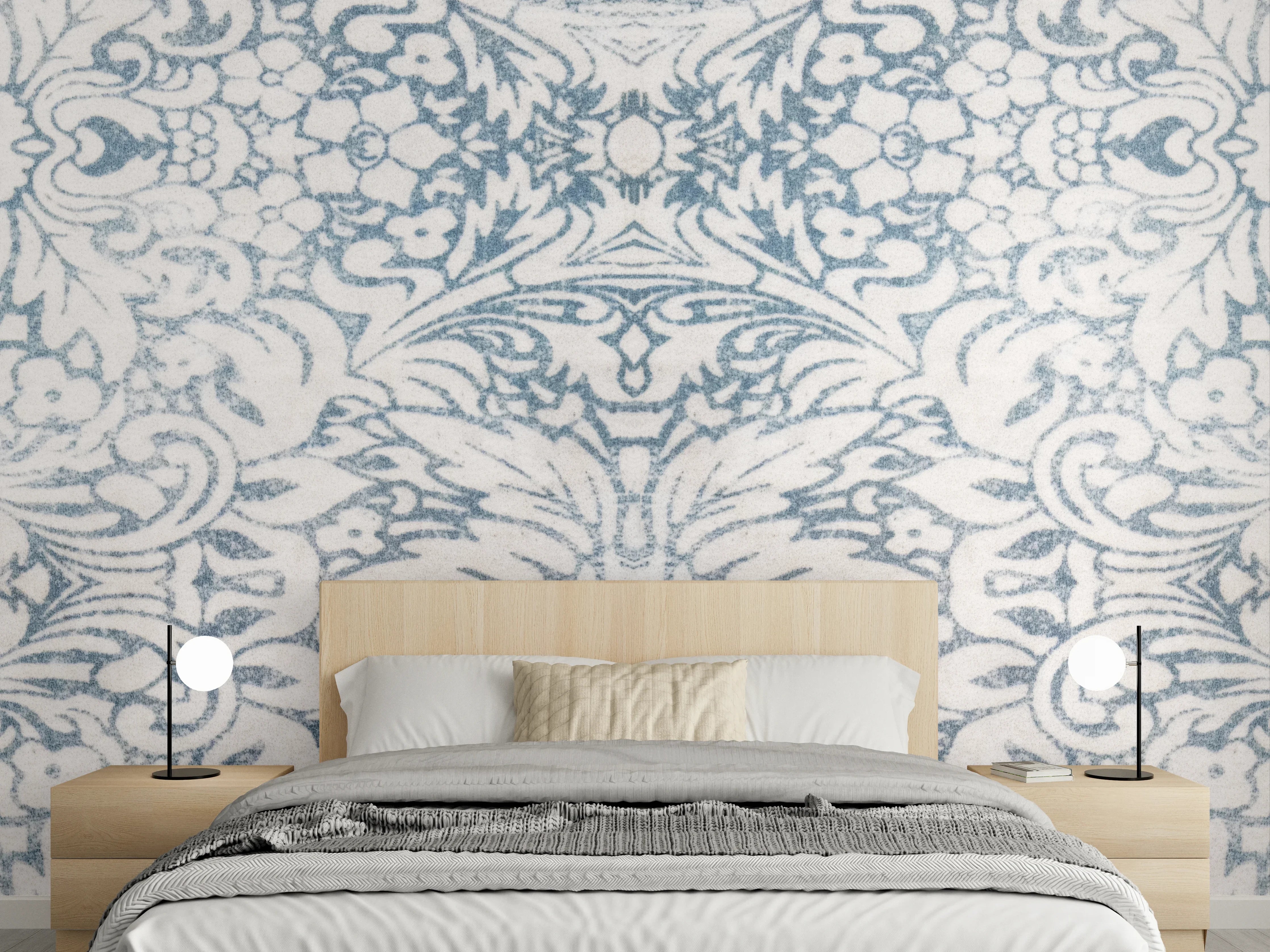 Wandverkleidung Schlafzimmer - Elegant floral pattern in Blau