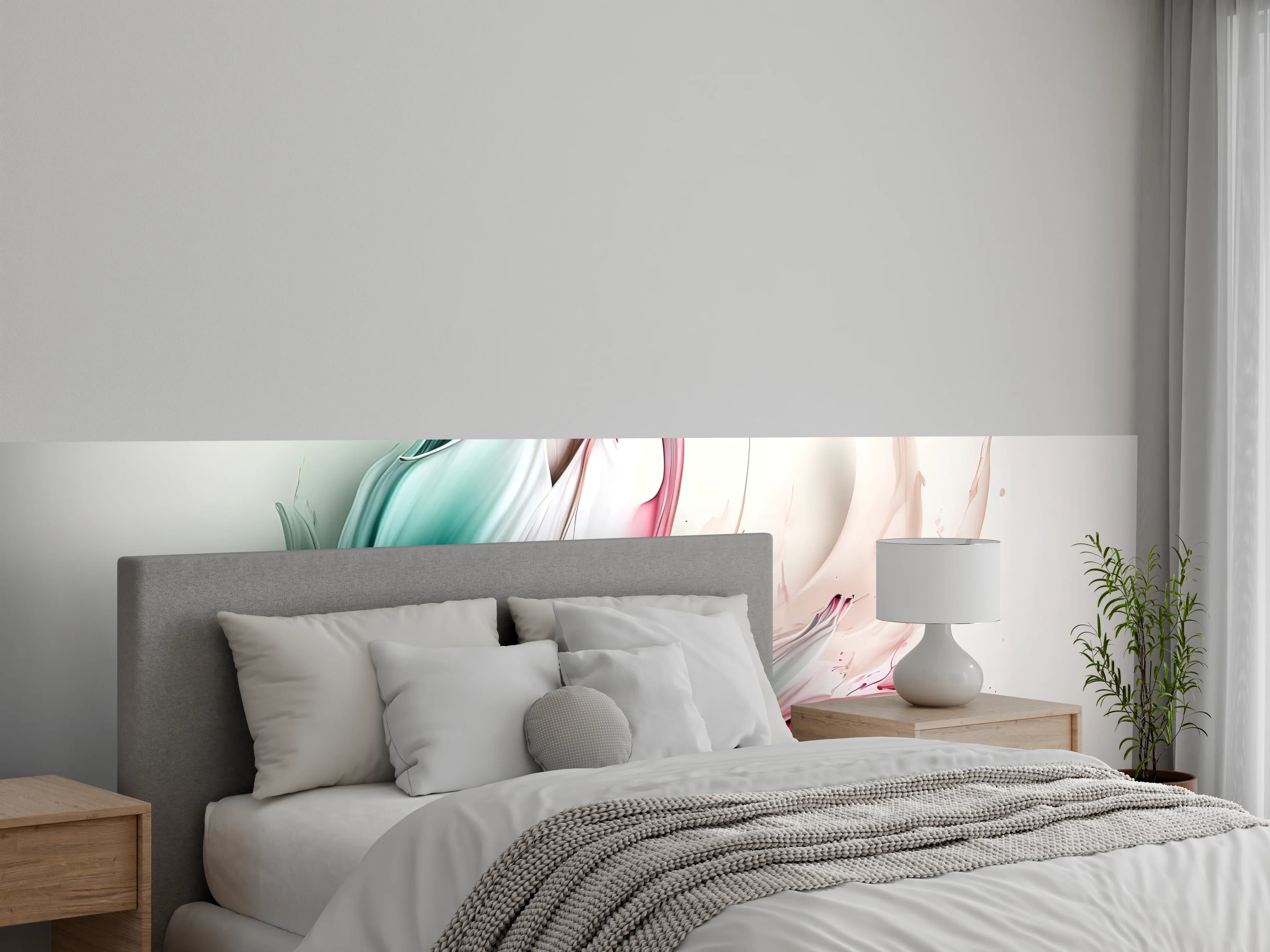 Wandverkleidung Schlafzimmer - Elegante Aquarell-Tulpen in Pastell