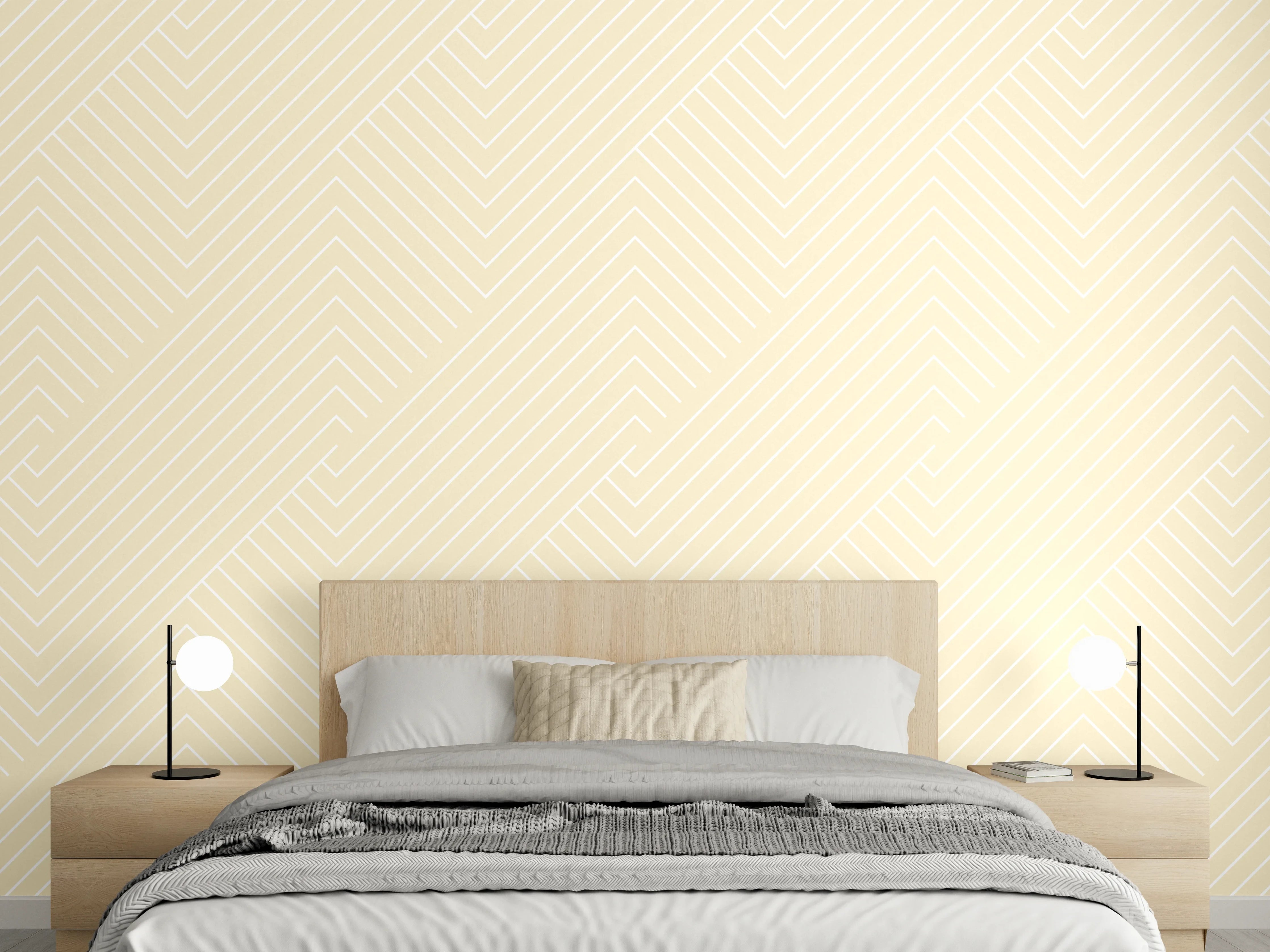 Wandverkleidung Schlafzimmer - Elegante Beige-Hellblau-Wandgestaltung mit Muster