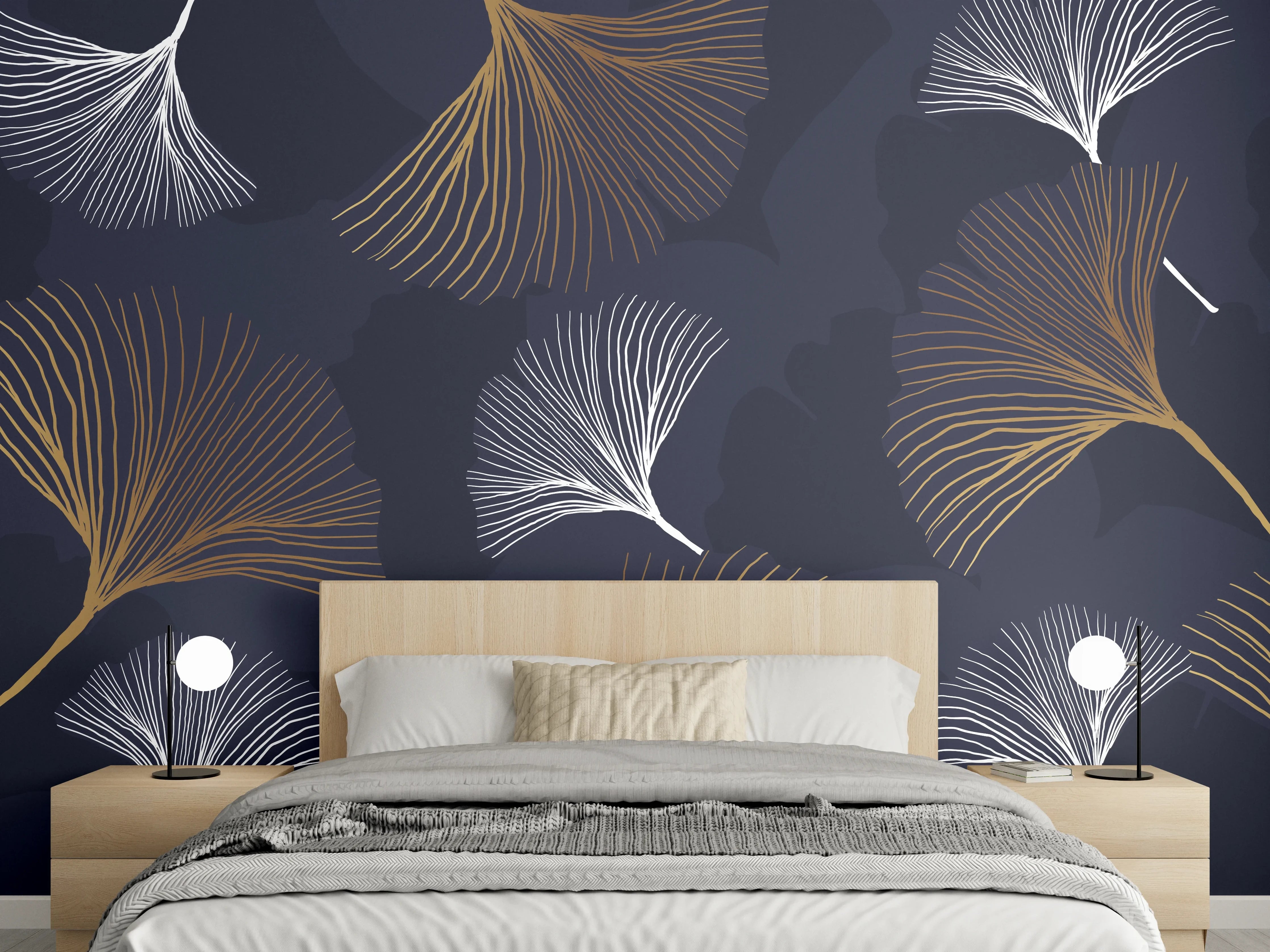 Wandverkleidung Schlafzimmer - Elegante Blattgold-Muster Tapete
