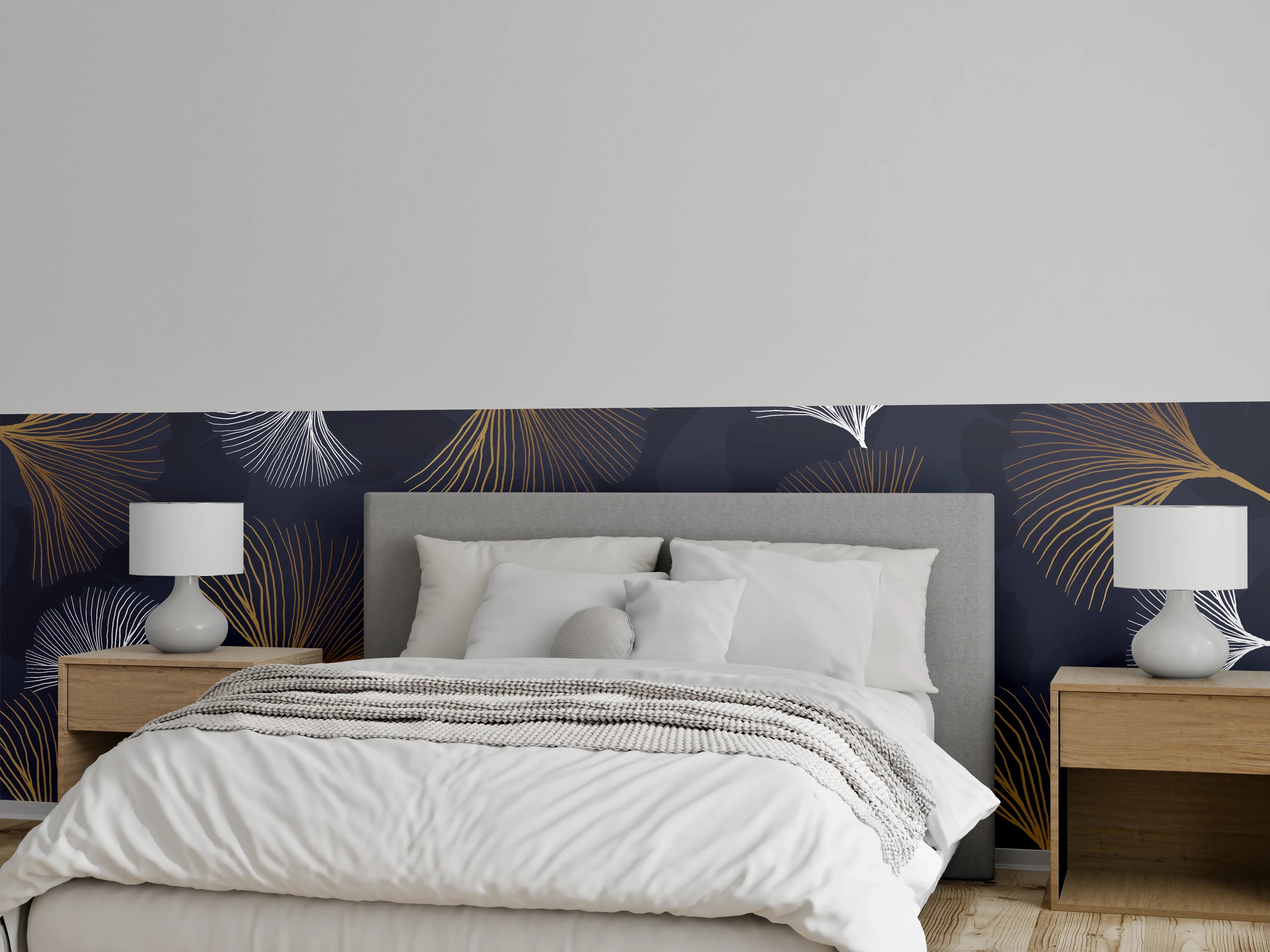 Wandverkleidung Schlafzimmer - Elegante Blattgold-Muster Tapete