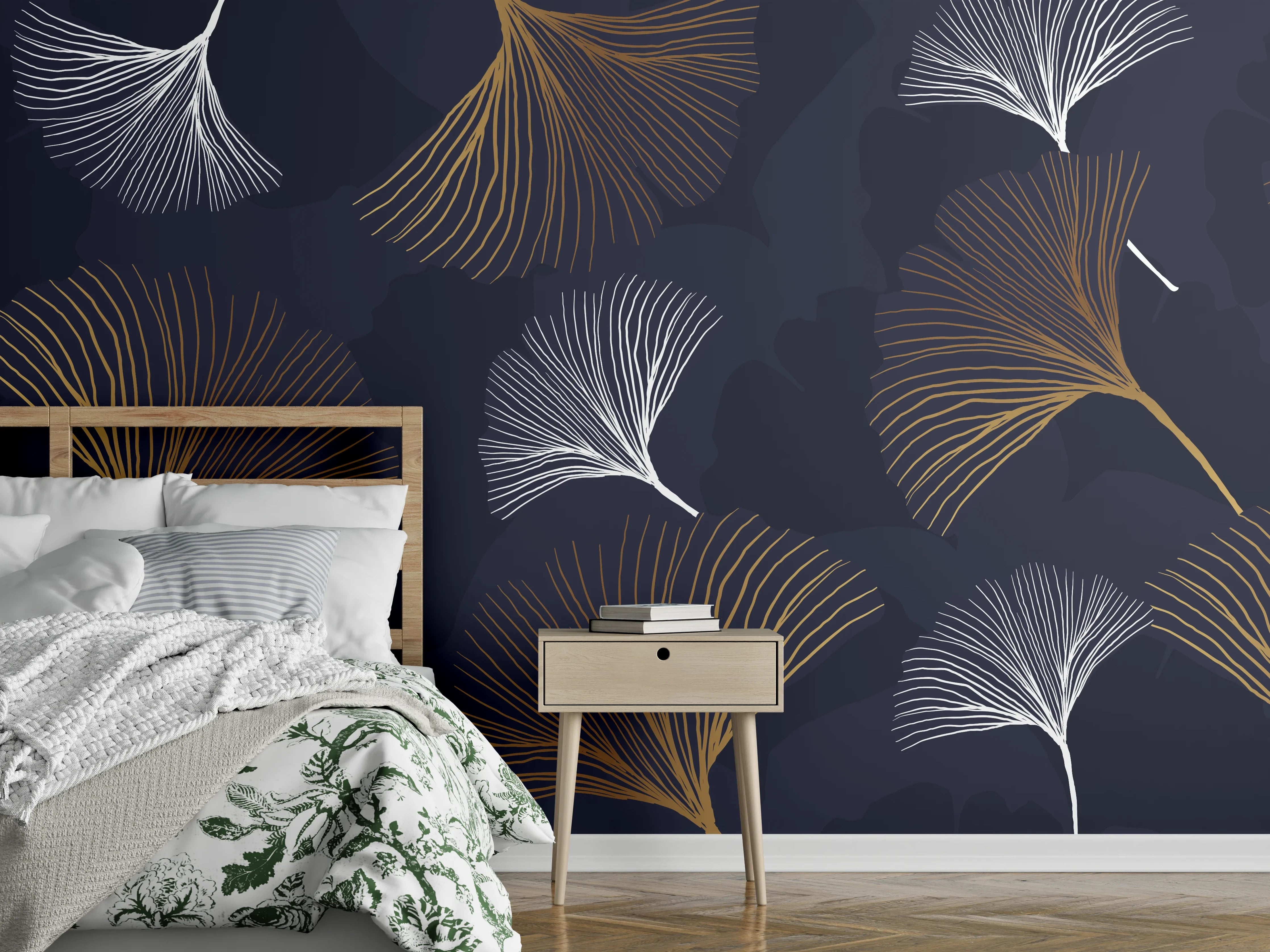Wandverkleidung Schlafzimmer - Elegante Blattgold-Muster Tapete