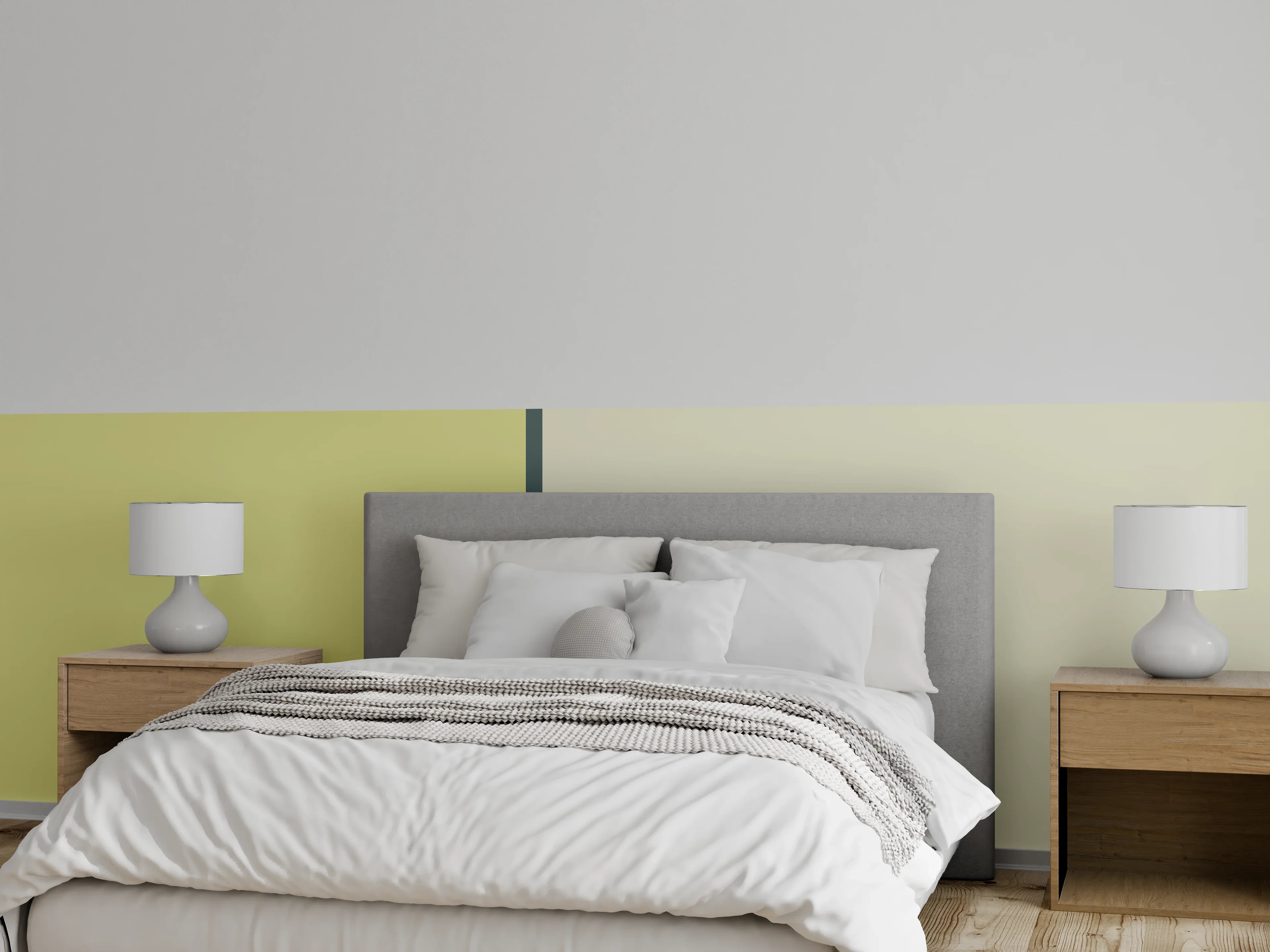 Wandverkleidung Schlafzimmer - Elegante Grauabstufungen im Farbblock-Stil