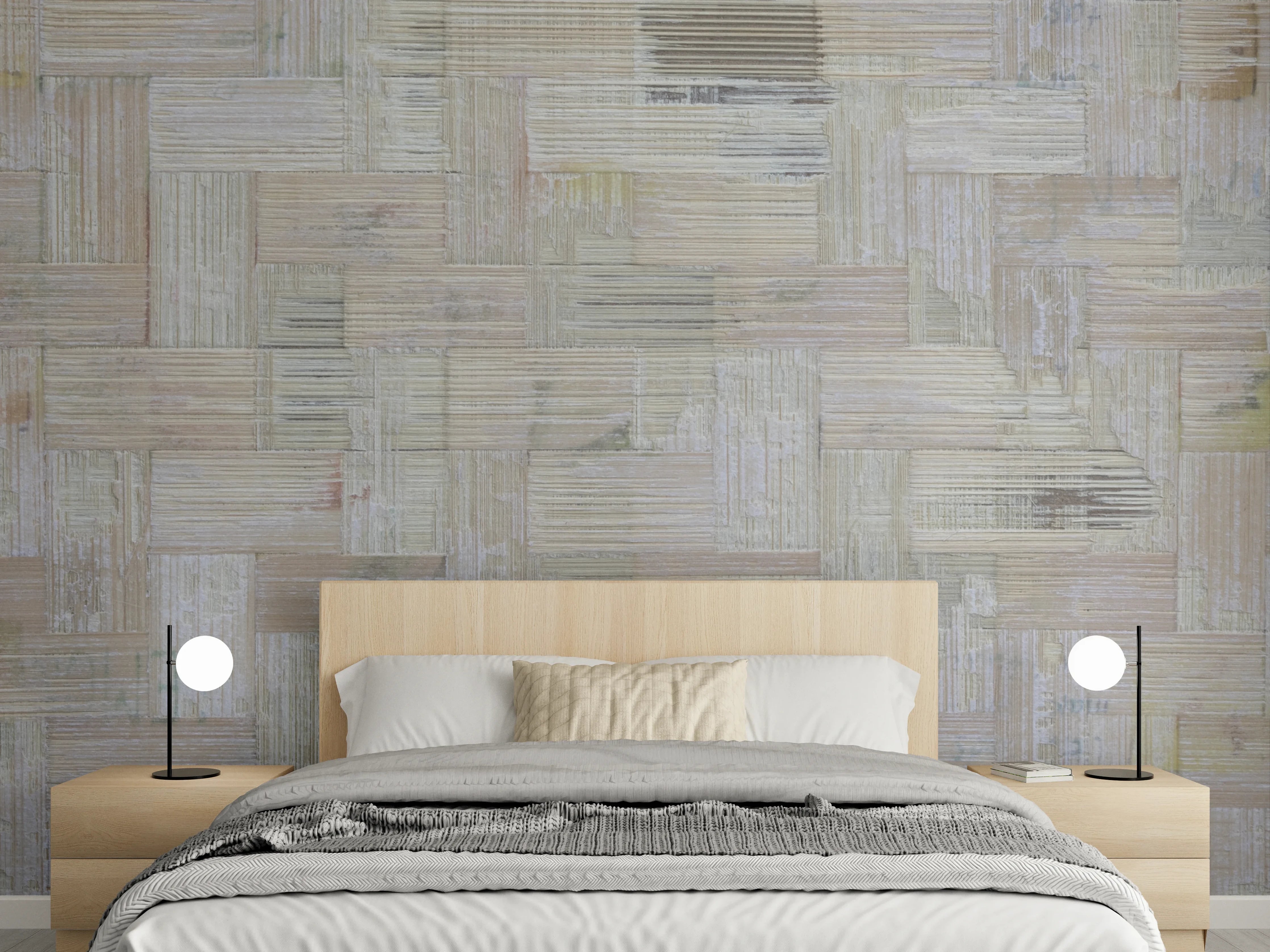 Wandverkleidung Schlafzimmer - Elegante Holzfassade in neutralen Tönen