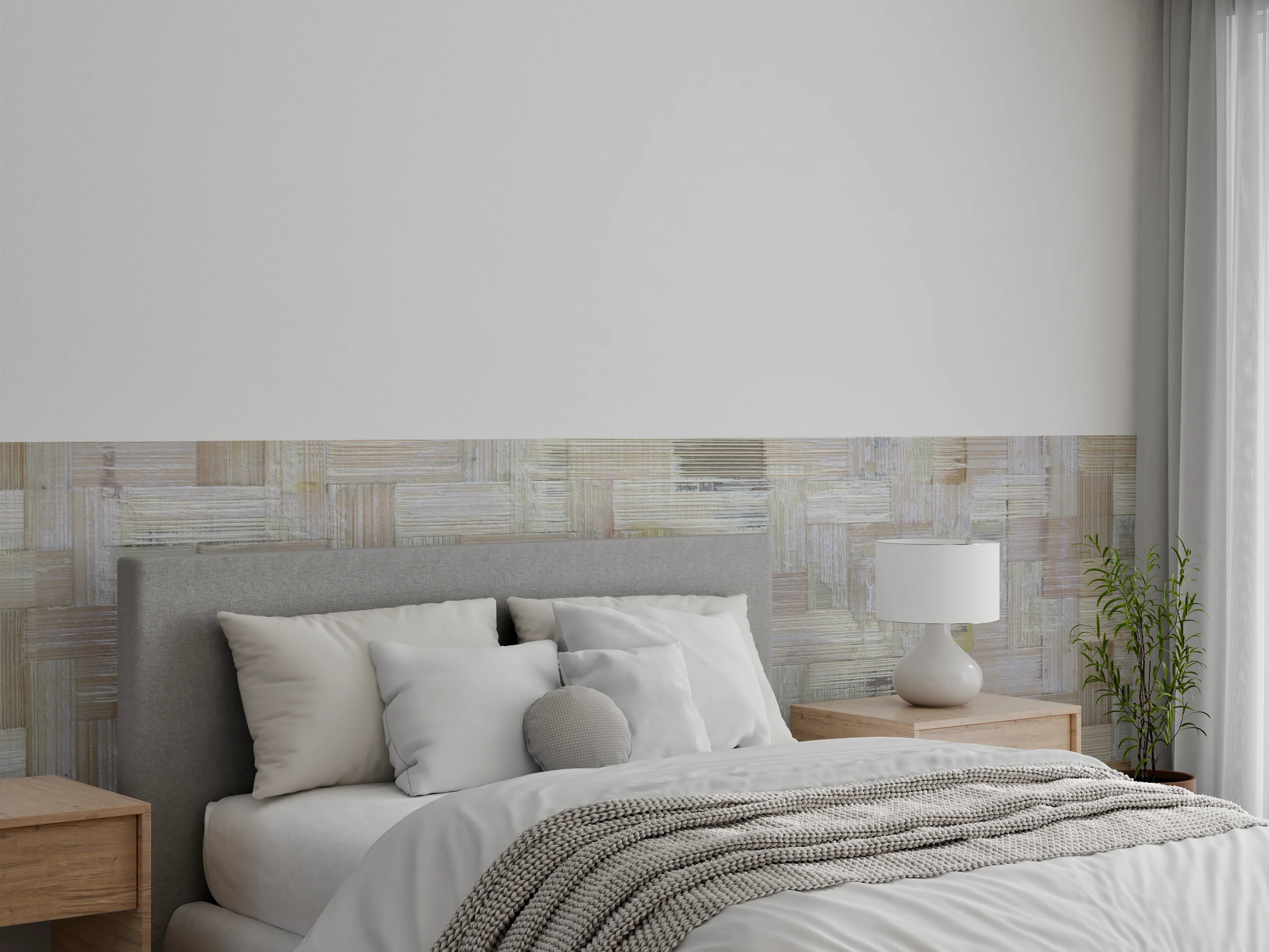 Wandverkleidung Schlafzimmer - Elegante Holzfassade in neutralen Tönen