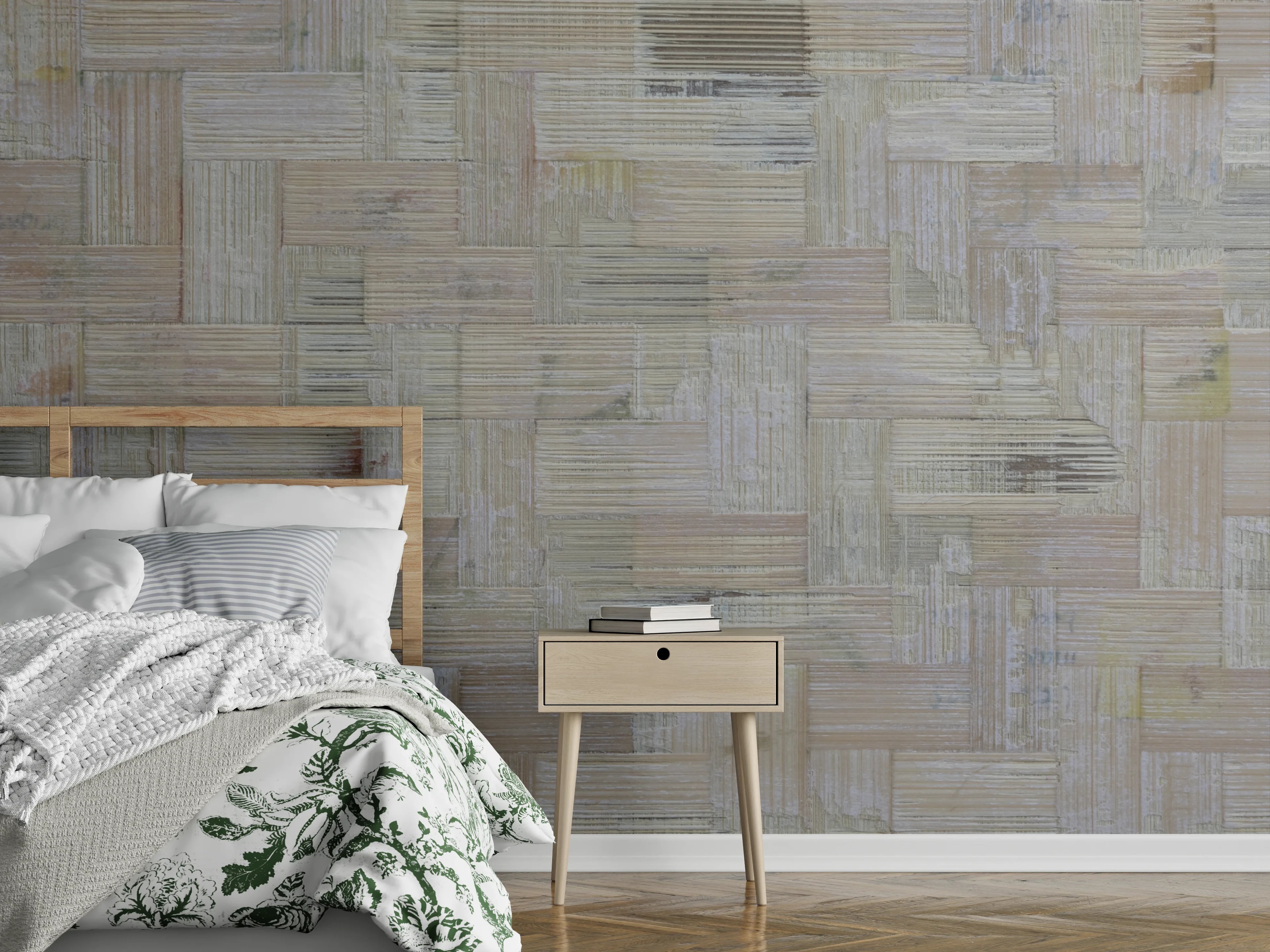 Wandverkleidung Schlafzimmer - Elegante Holzfassade in neutralen Tönen