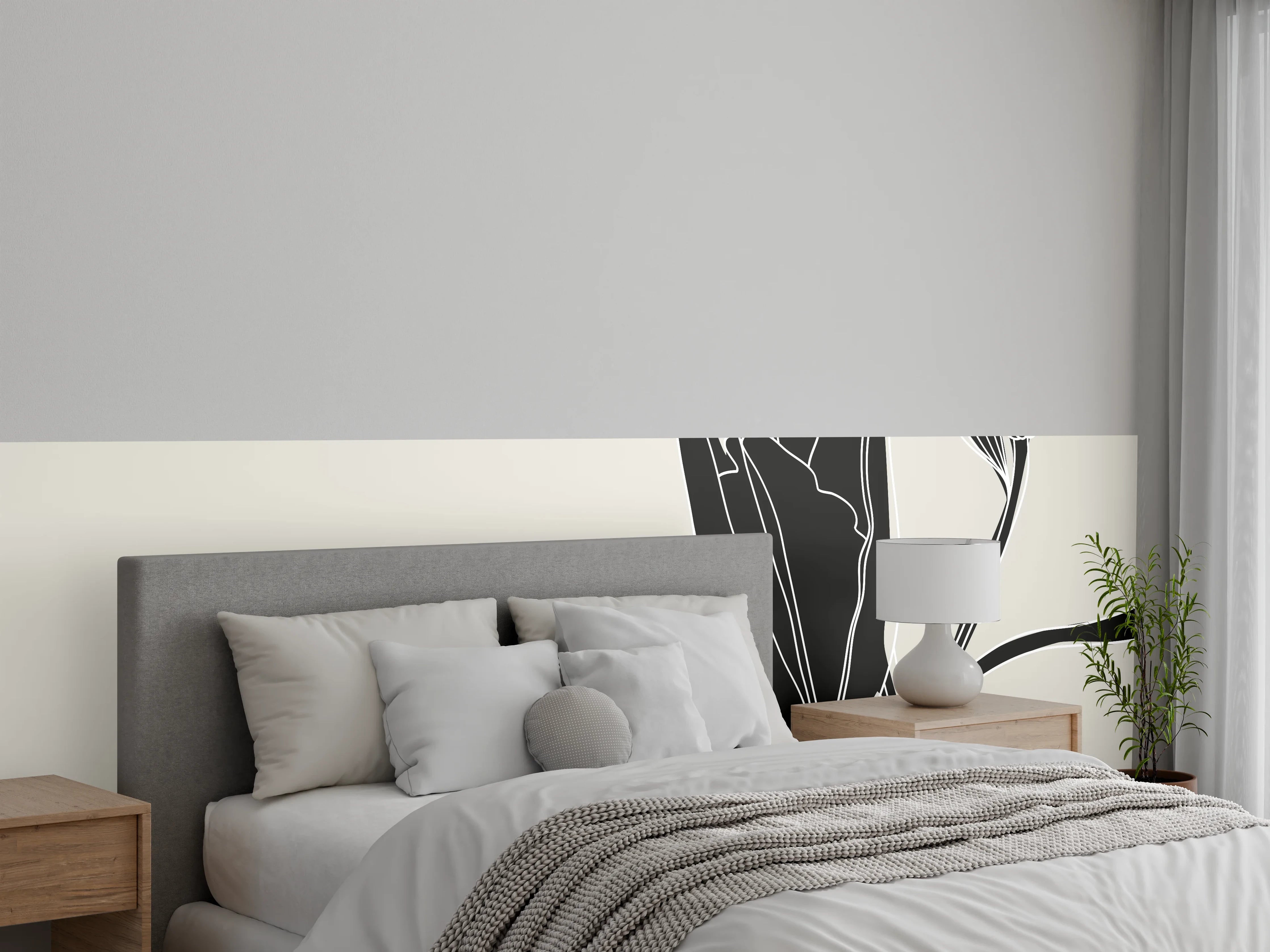 Wandverkleidung Schlafzimmer - Elegante Lineart Lilie Schwarz-Weiß
