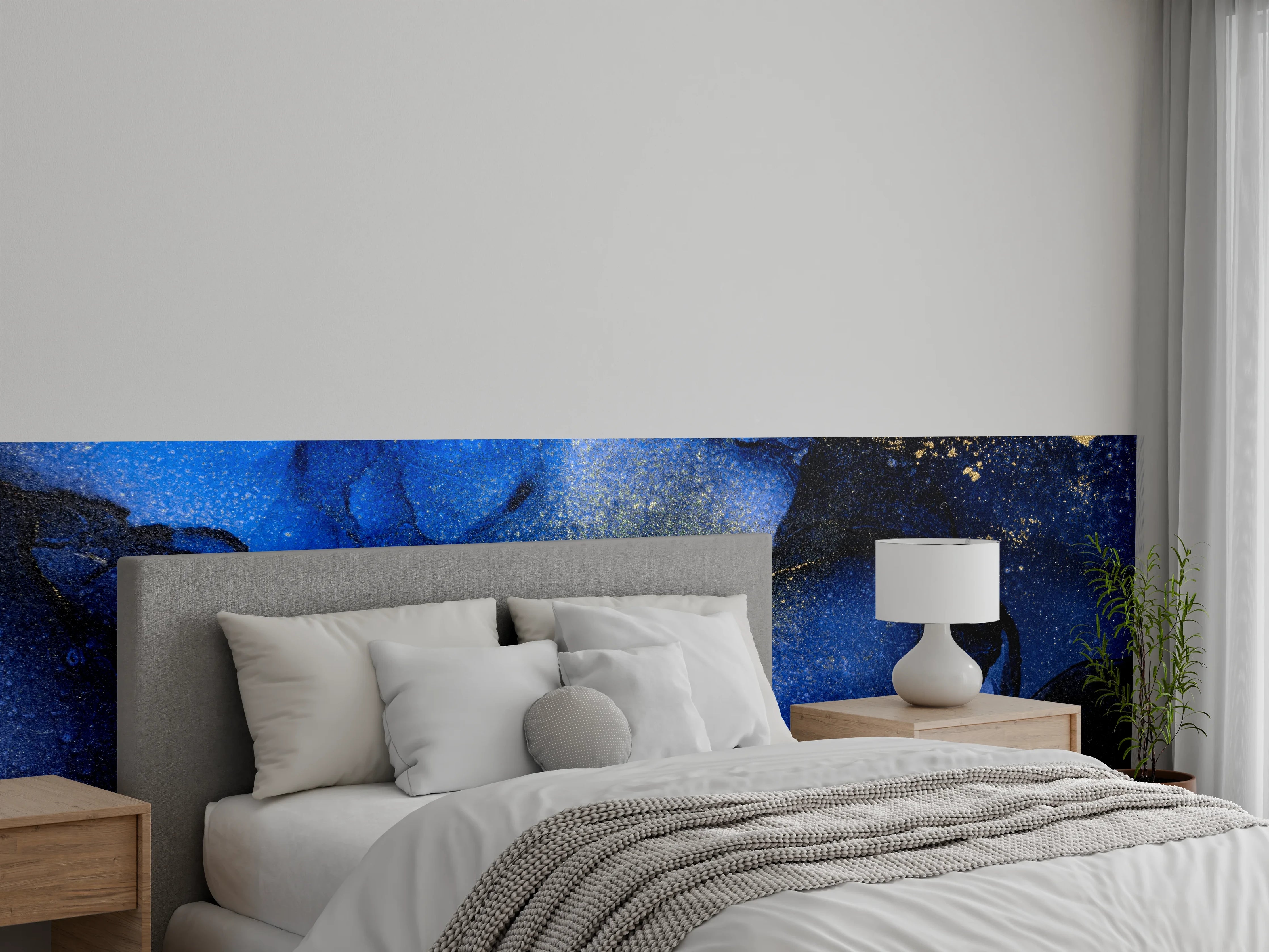 Wandverkleidung Schlafzimmer - Elegante Marmoroptik in Blau und Gold