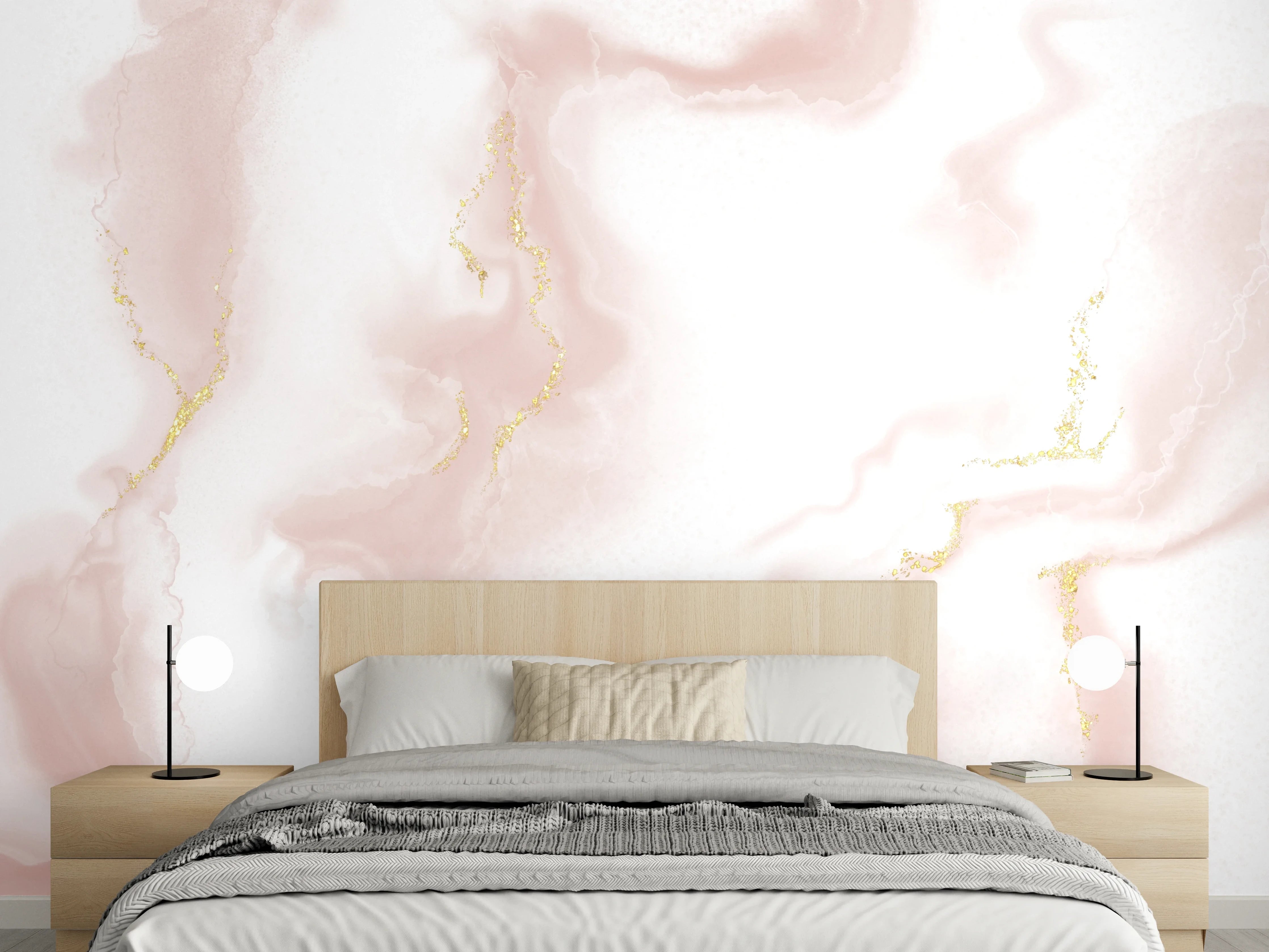Wandverkleidung Schlafzimmer - Elegante Marmoroptik in Rosé und Gold