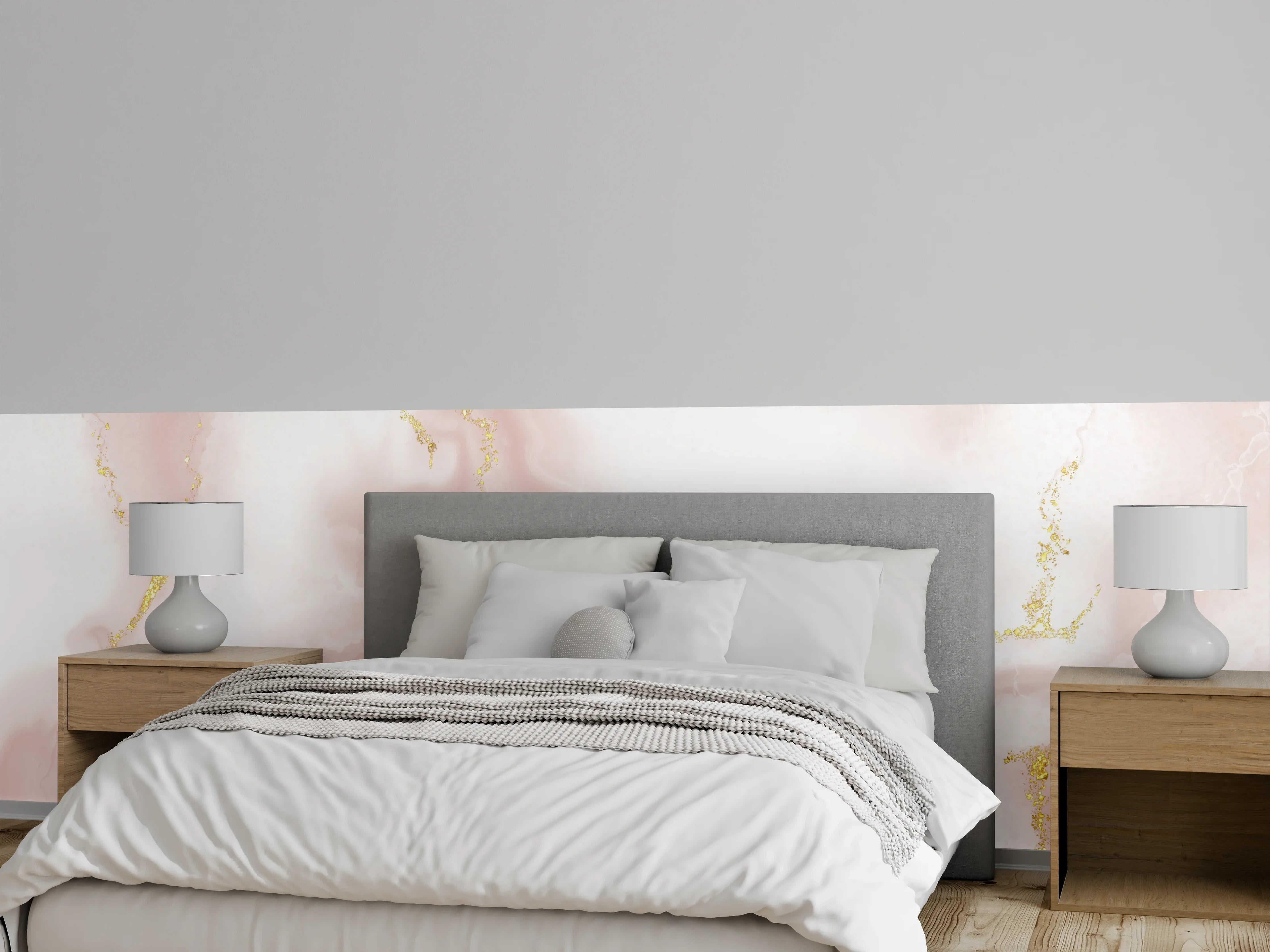 Wandverkleidung Schlafzimmer - Elegante Marmoroptik in Rosé und Gold
