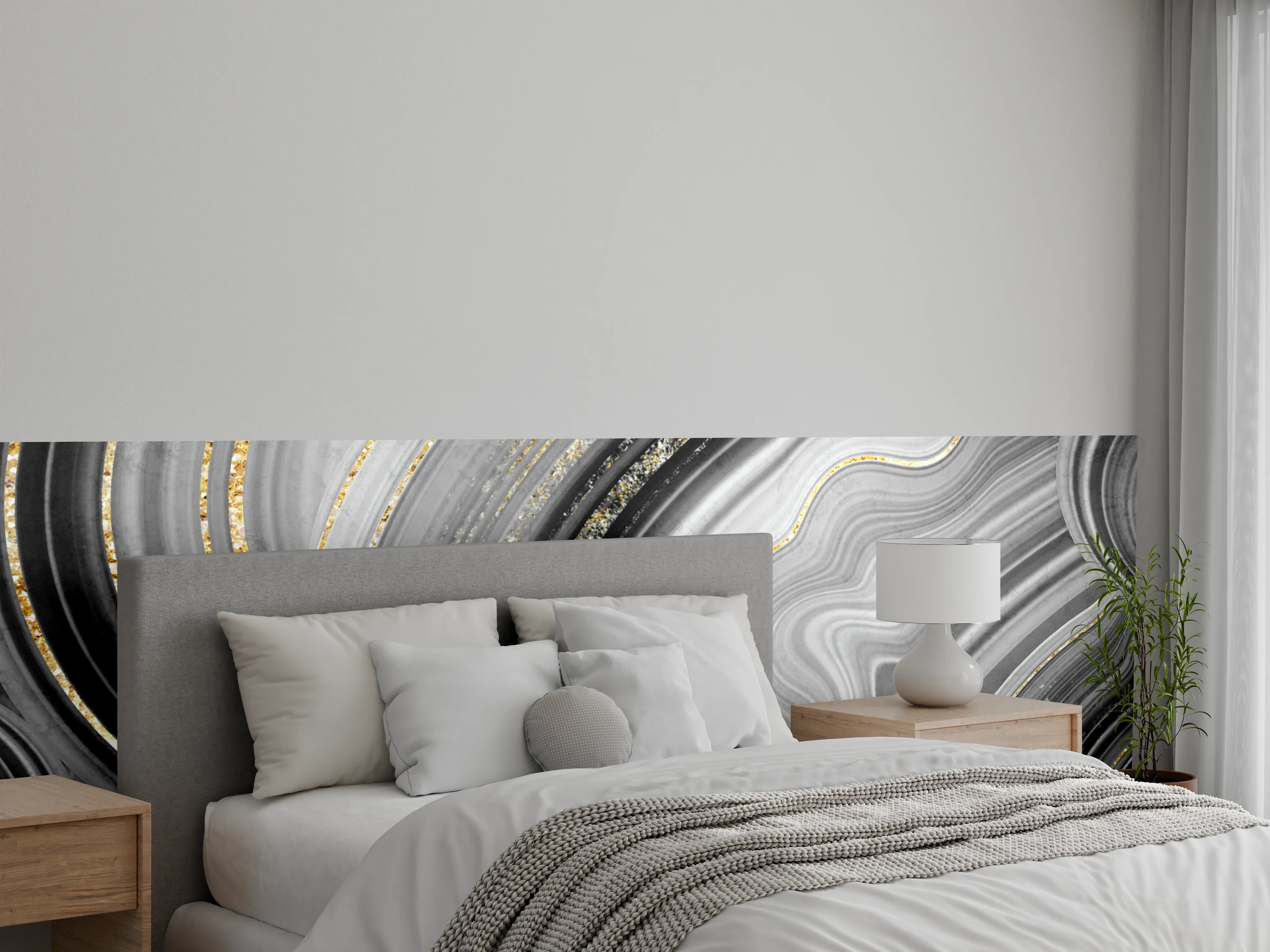 Wandverkleidung Schlafzimmer - Elegante Marmoroptik mit Goldakzenten