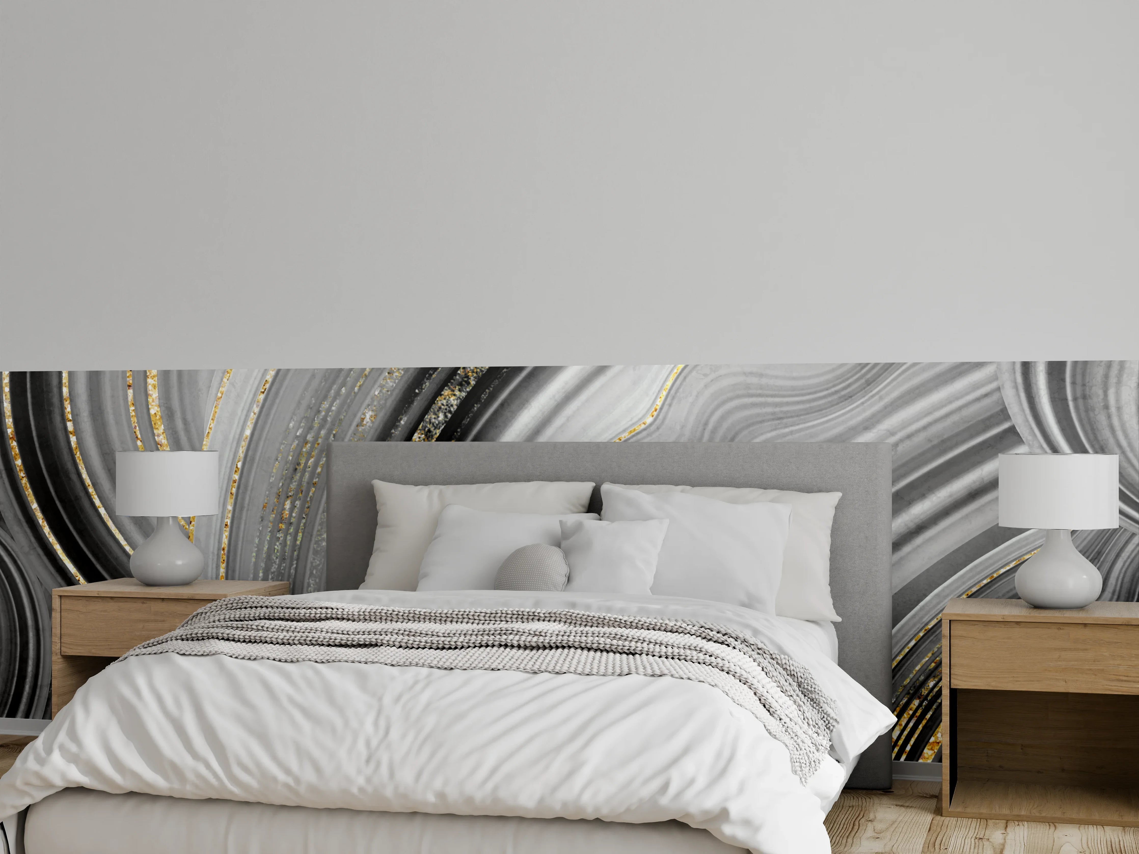 Wandverkleidung Schlafzimmer - Elegante Marmoroptik mit Goldakzenten