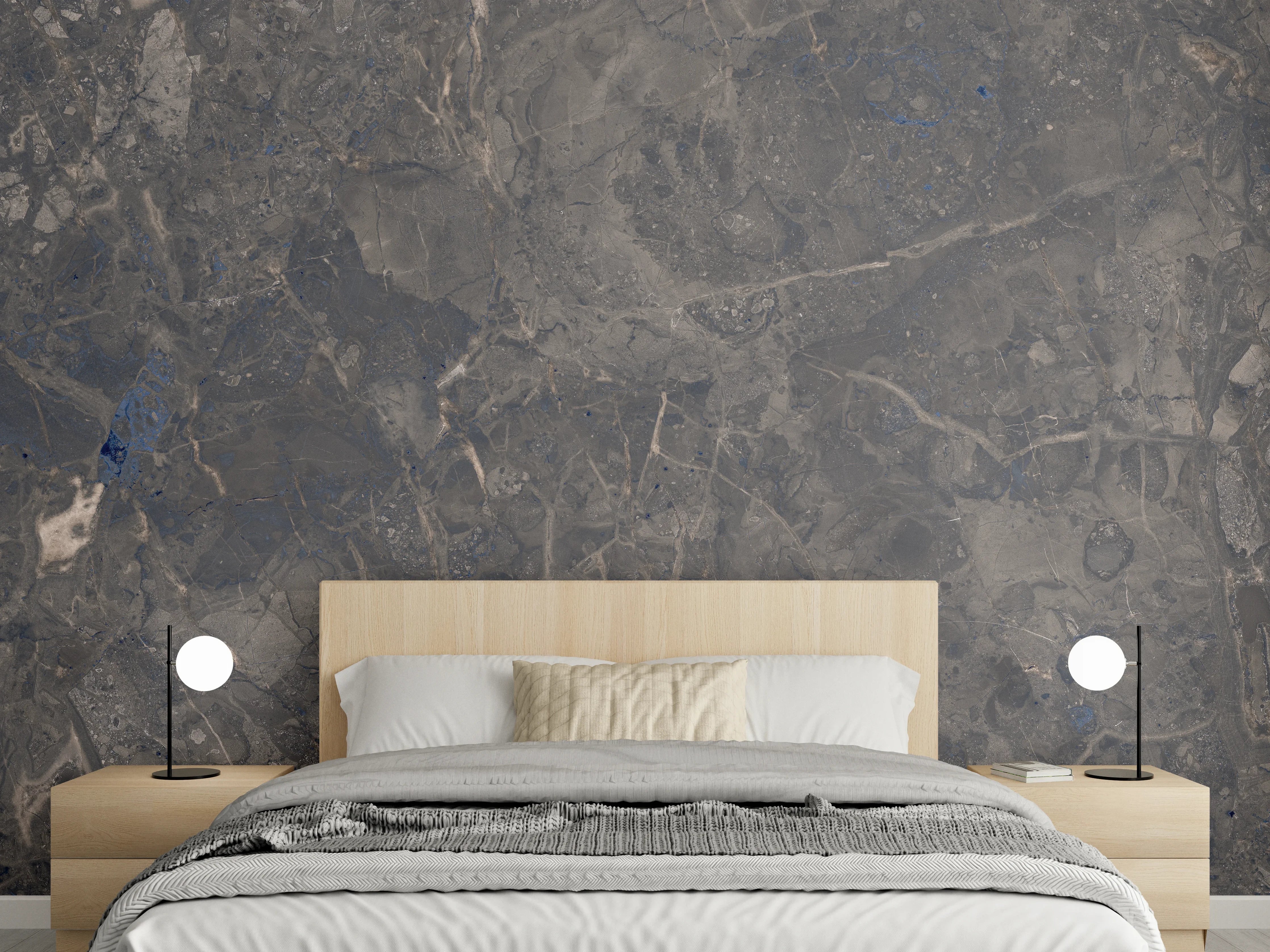 Wandverkleidung Schlafzimmer - Elegante Schieferoptik in dunklem Grau