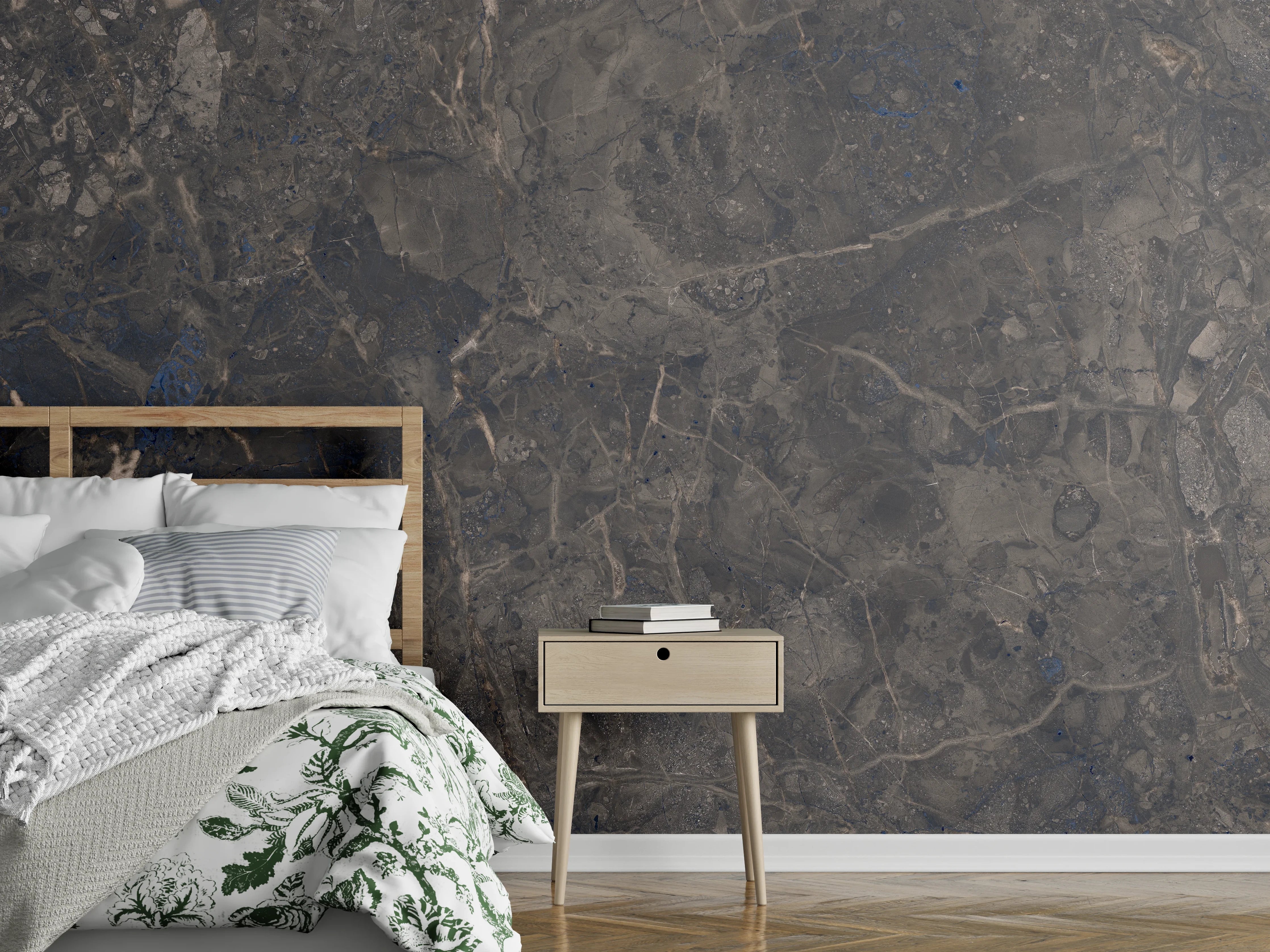 Wandverkleidung Schlafzimmer - Elegante Schieferoptik in dunklem Grau