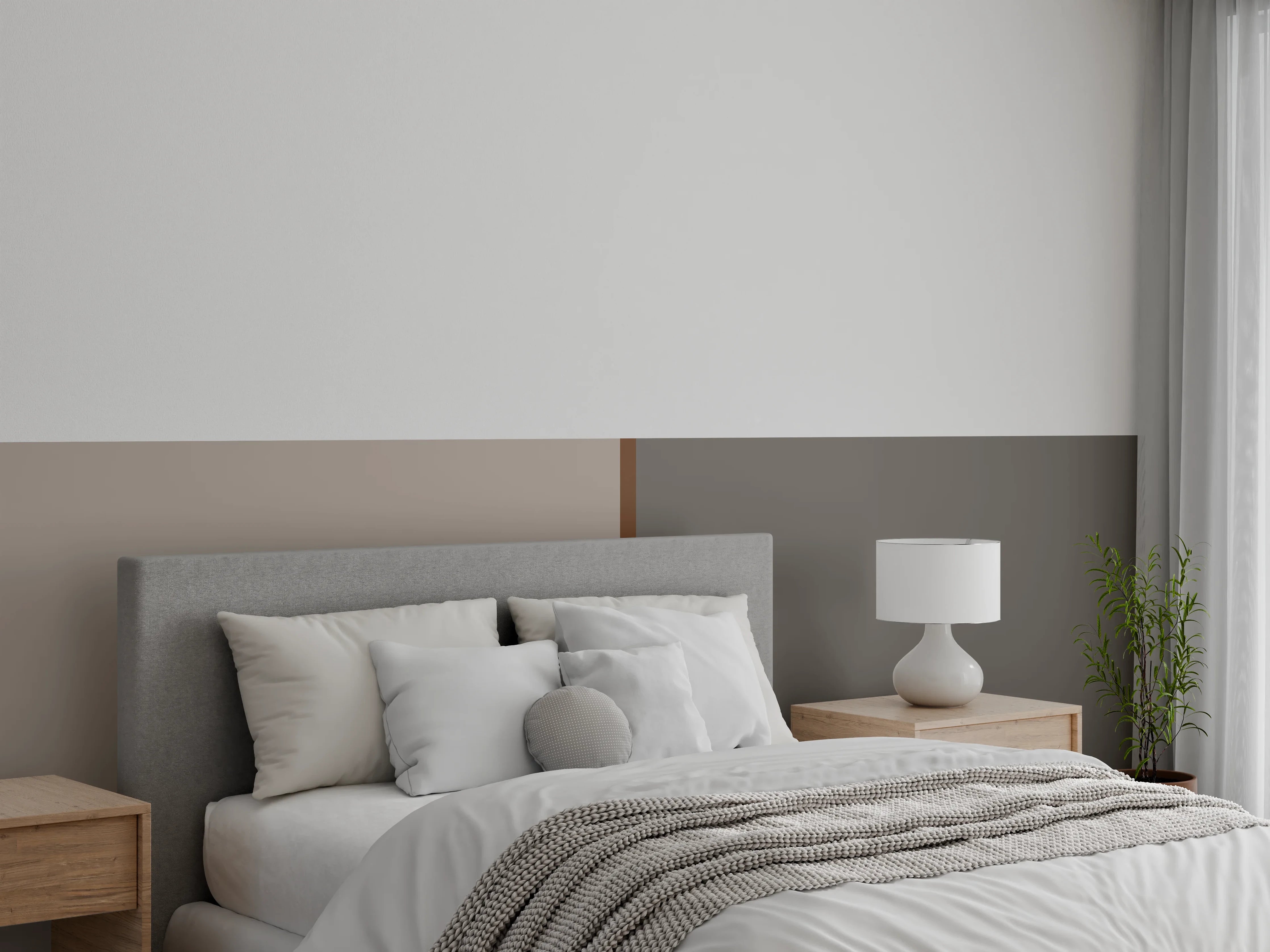 Wandverkleidung Schlafzimmer - Elegante Zweifarbige Wandstruktur Grau-Beige