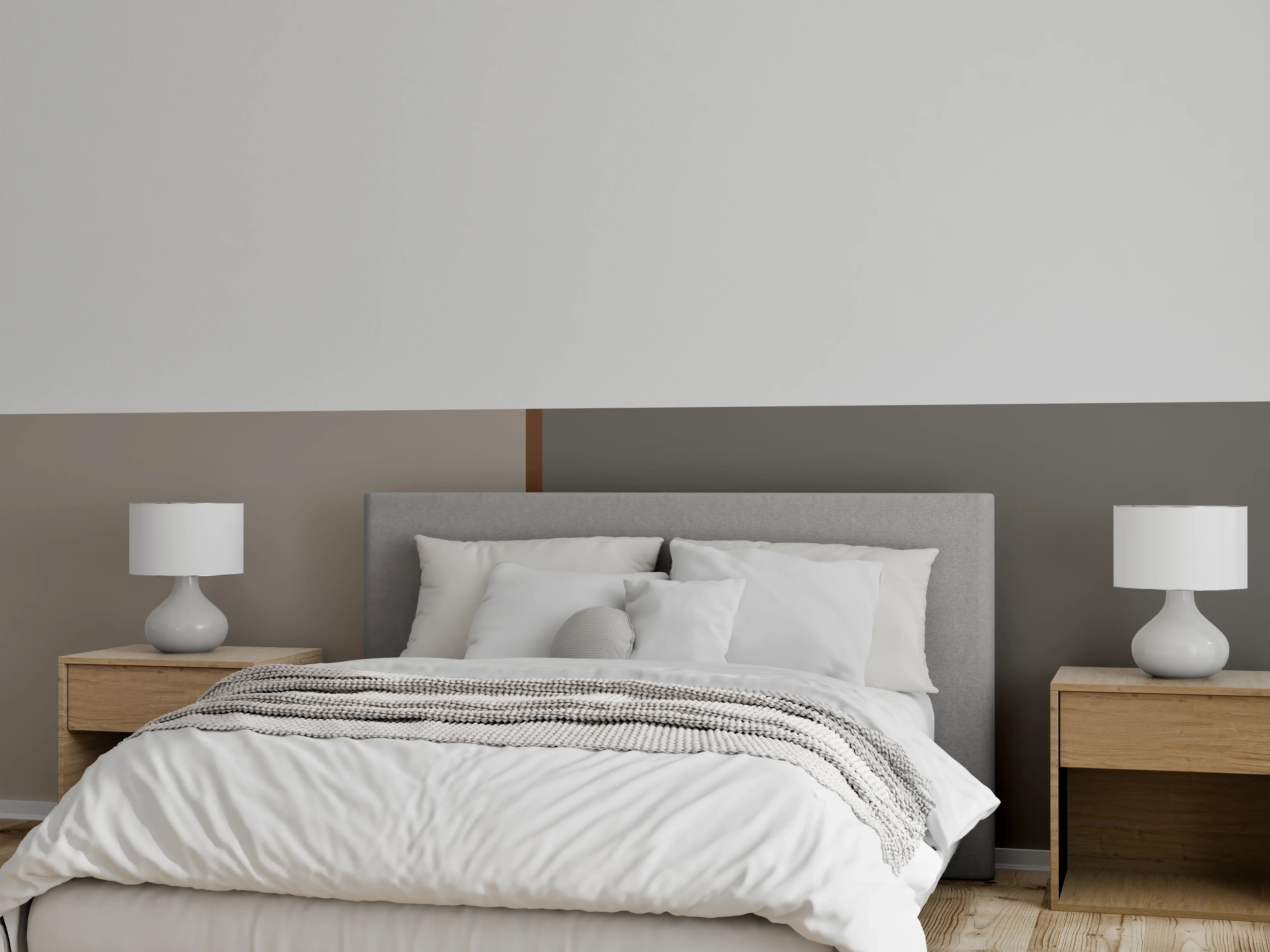 Wandverkleidung Schlafzimmer - Elegante Zweifarbige Wandstruktur Grau-Beige
