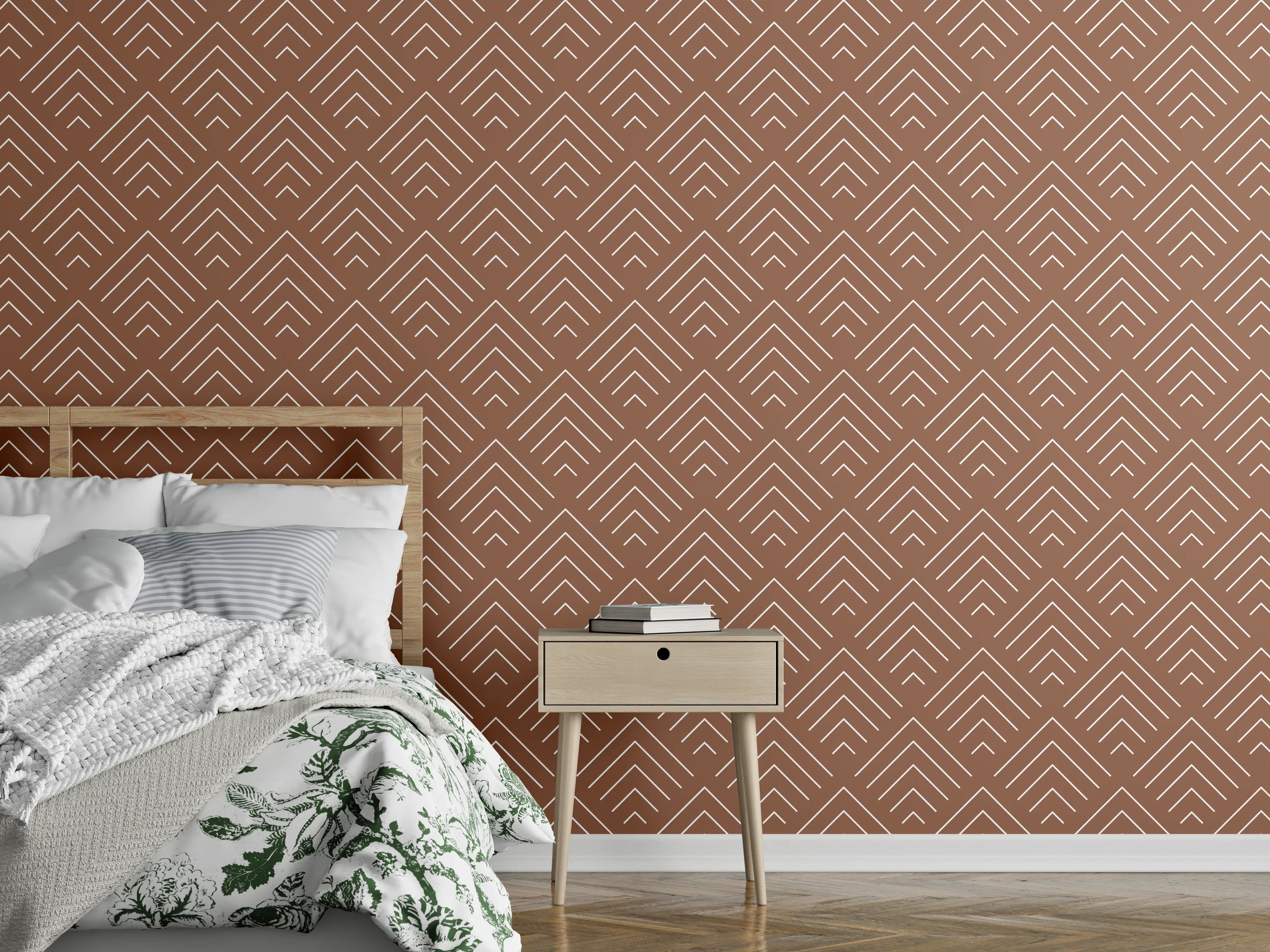 Wandverkleidung Schlafzimmer - Elegante braune Mustertapete mit geometrischem Design