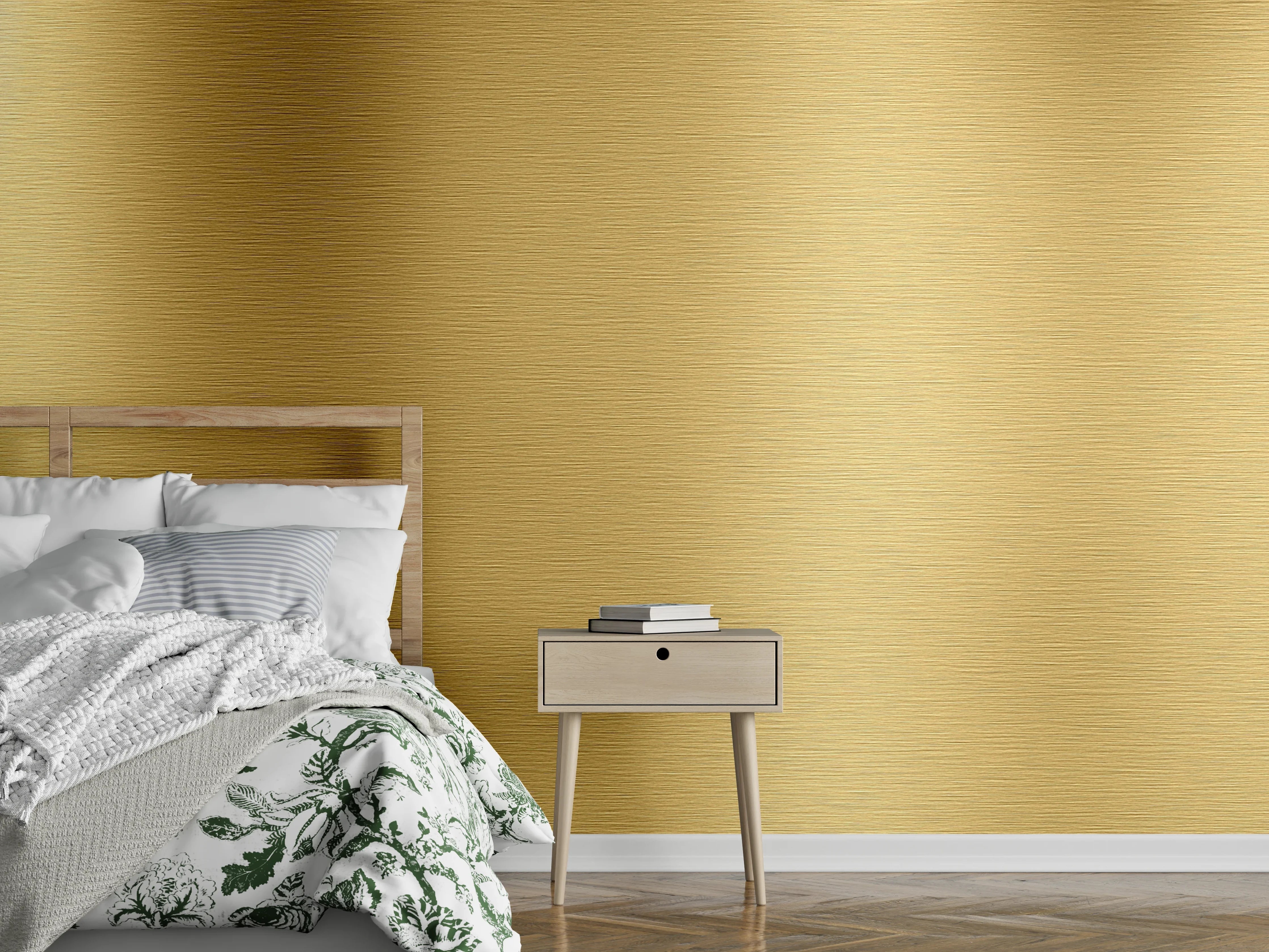 Wandverkleidung Schlafzimmer - Elegante goldene Metalloptik für Wände