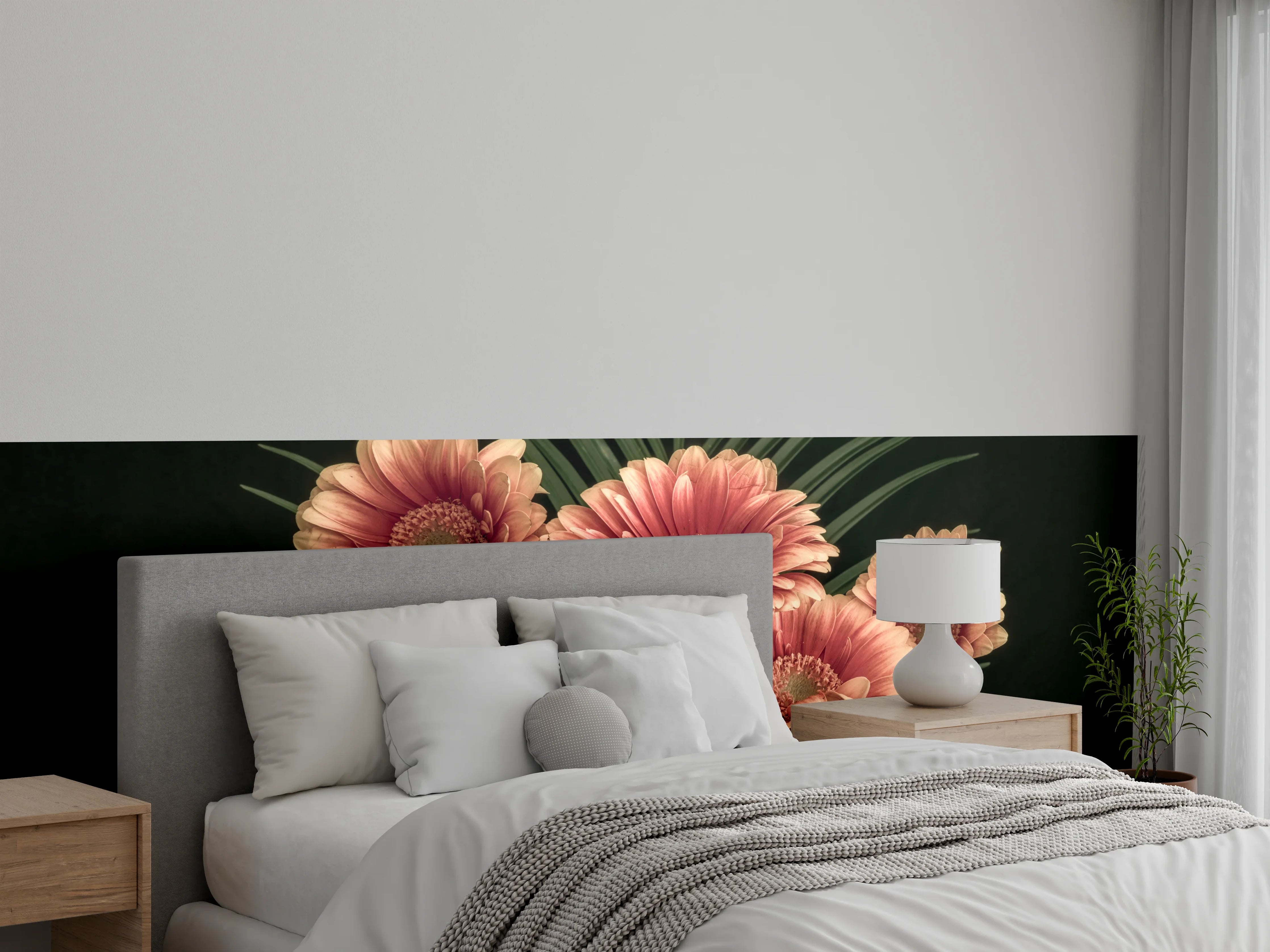 Wandverkleidung Schlafzimmer - Elegante rosa Gerbera vor dunklem Hintergrund