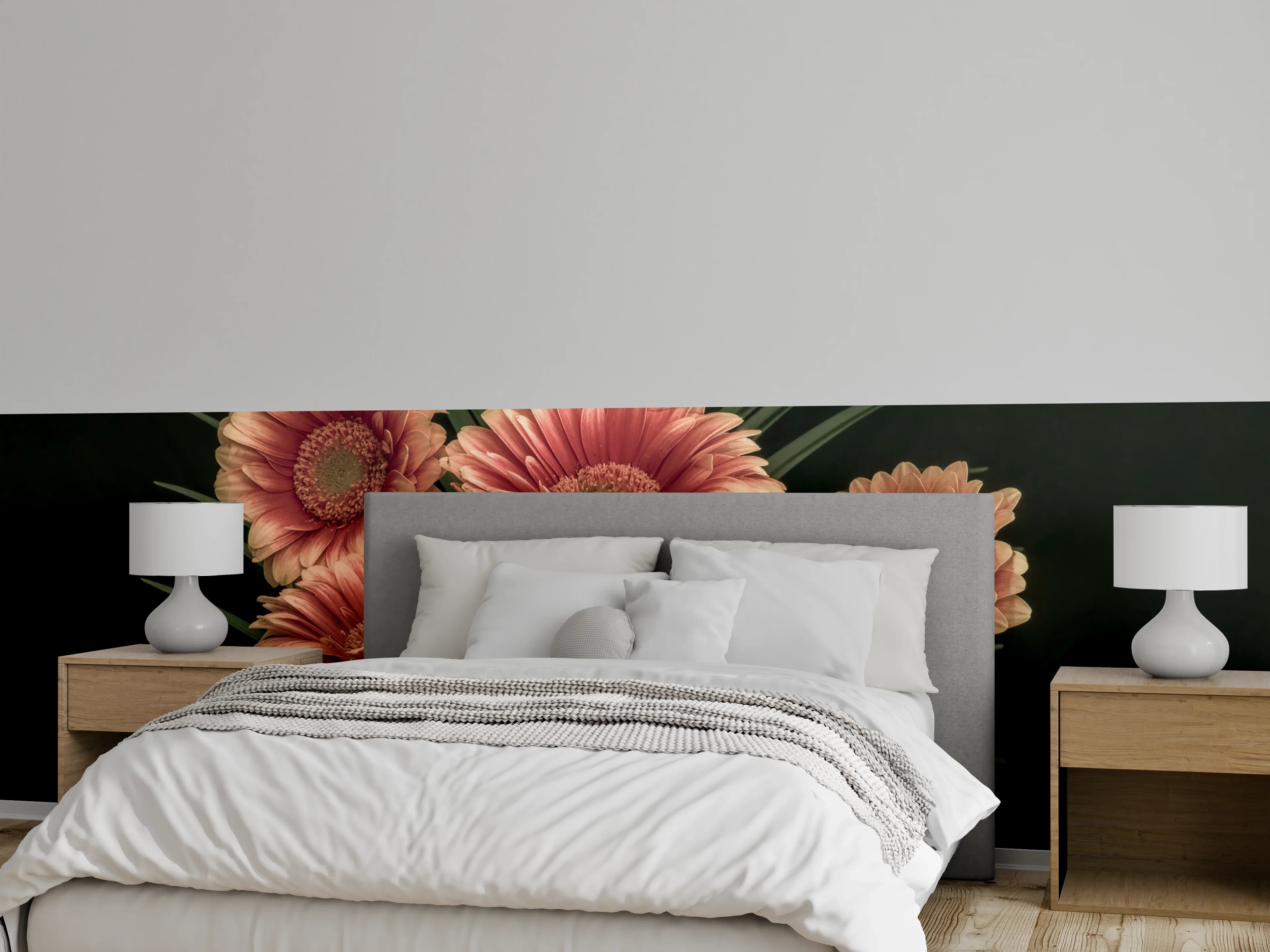 Wandverkleidung Schlafzimmer - Elegante rosa Gerbera vor dunklem Hintergrund