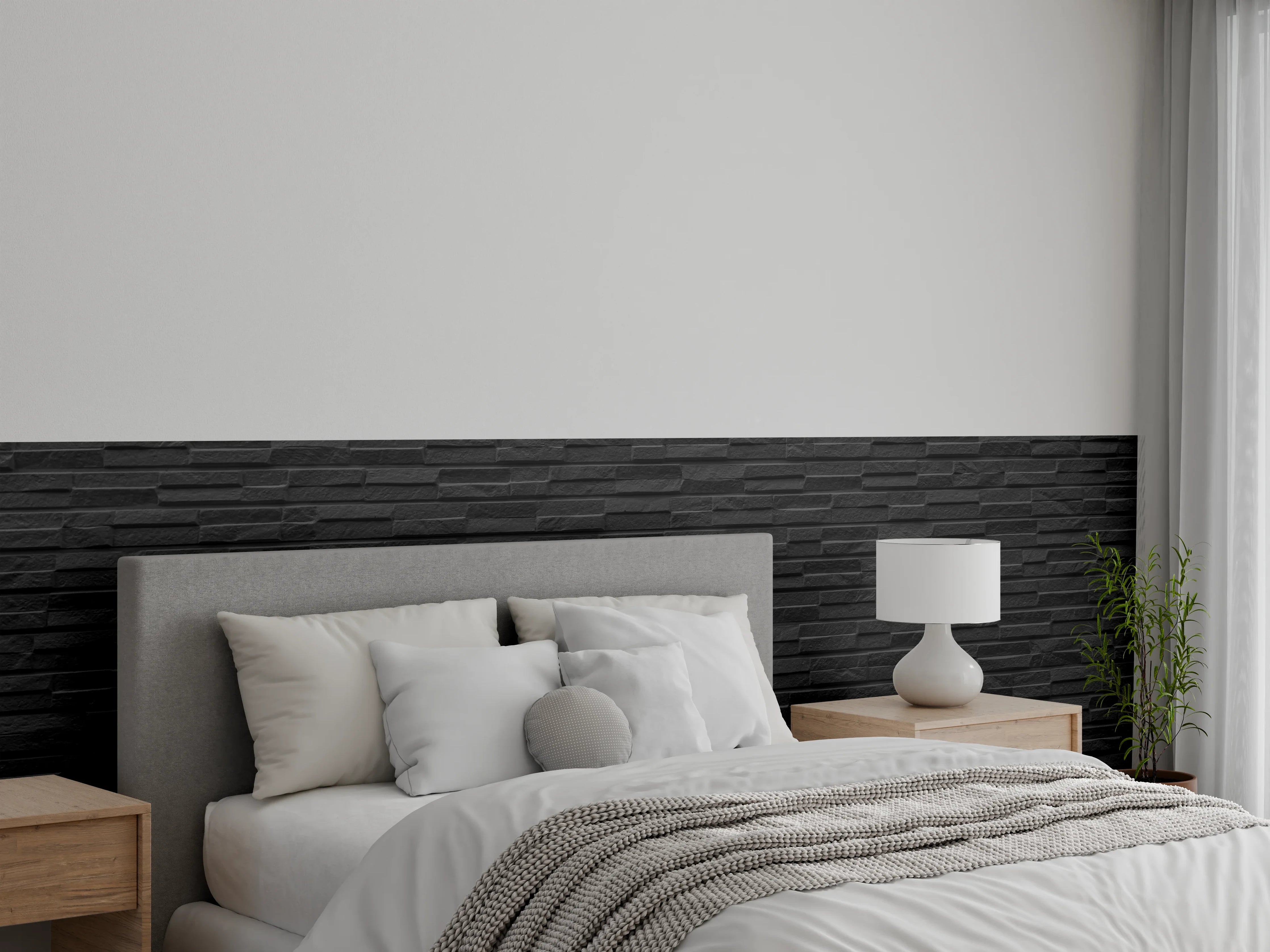Wandverkleidung Schlafzimmer - Elegante schwarze Schieferwand modern